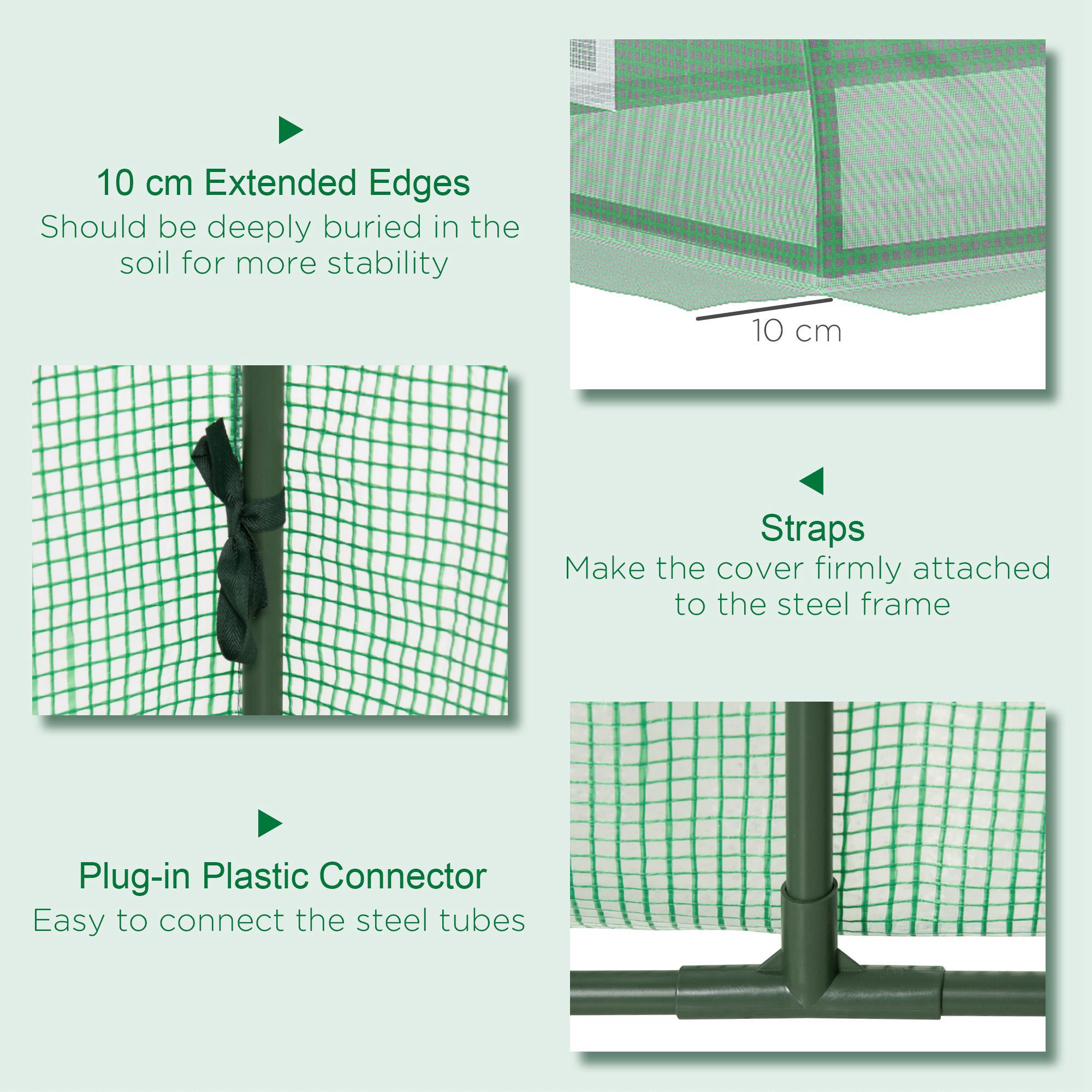 Outsunny Mini Greenhouse, Portable Tunnel Green House, Green Grow House Steel Frame with 5 Mesh Windows, 3 M, Green 6