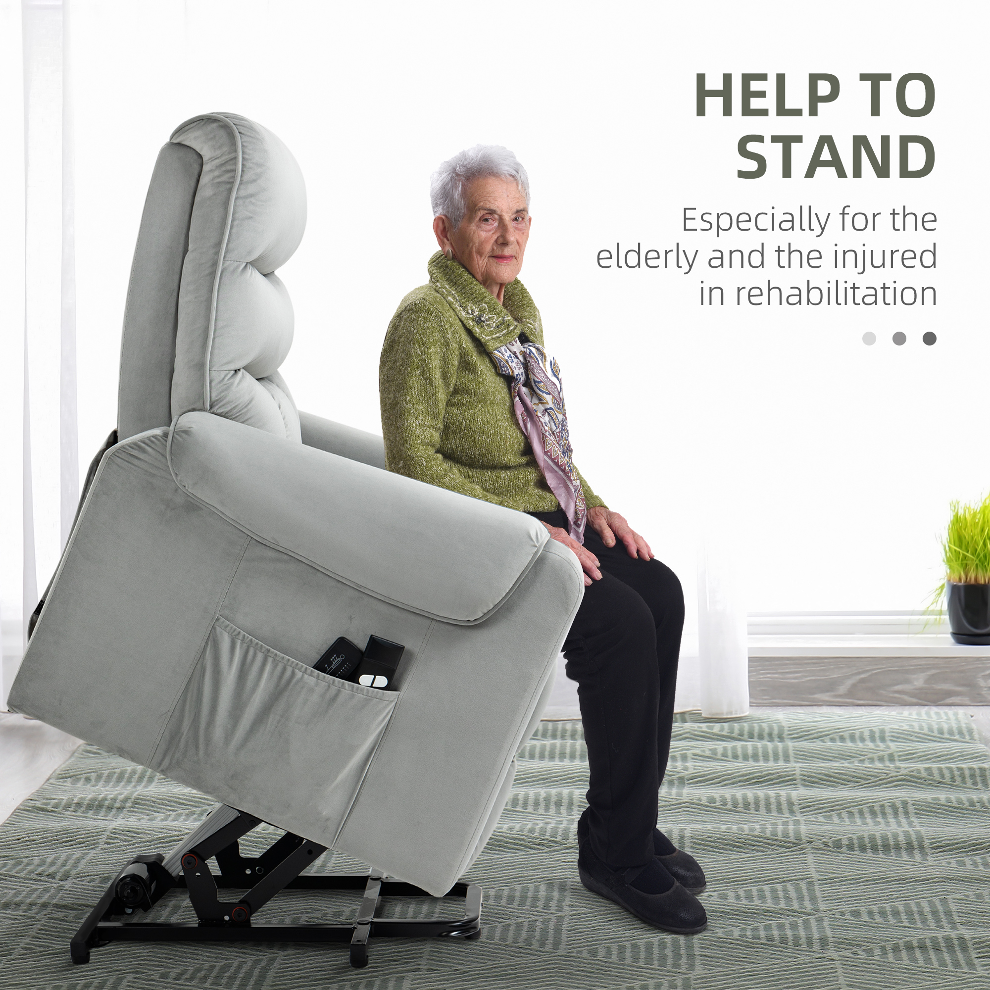 HOMCOM Vibration Massage Rise and Recliner Chair, Electric Power Lift Recliner with Remote Control and Side Pockets, Grey 4