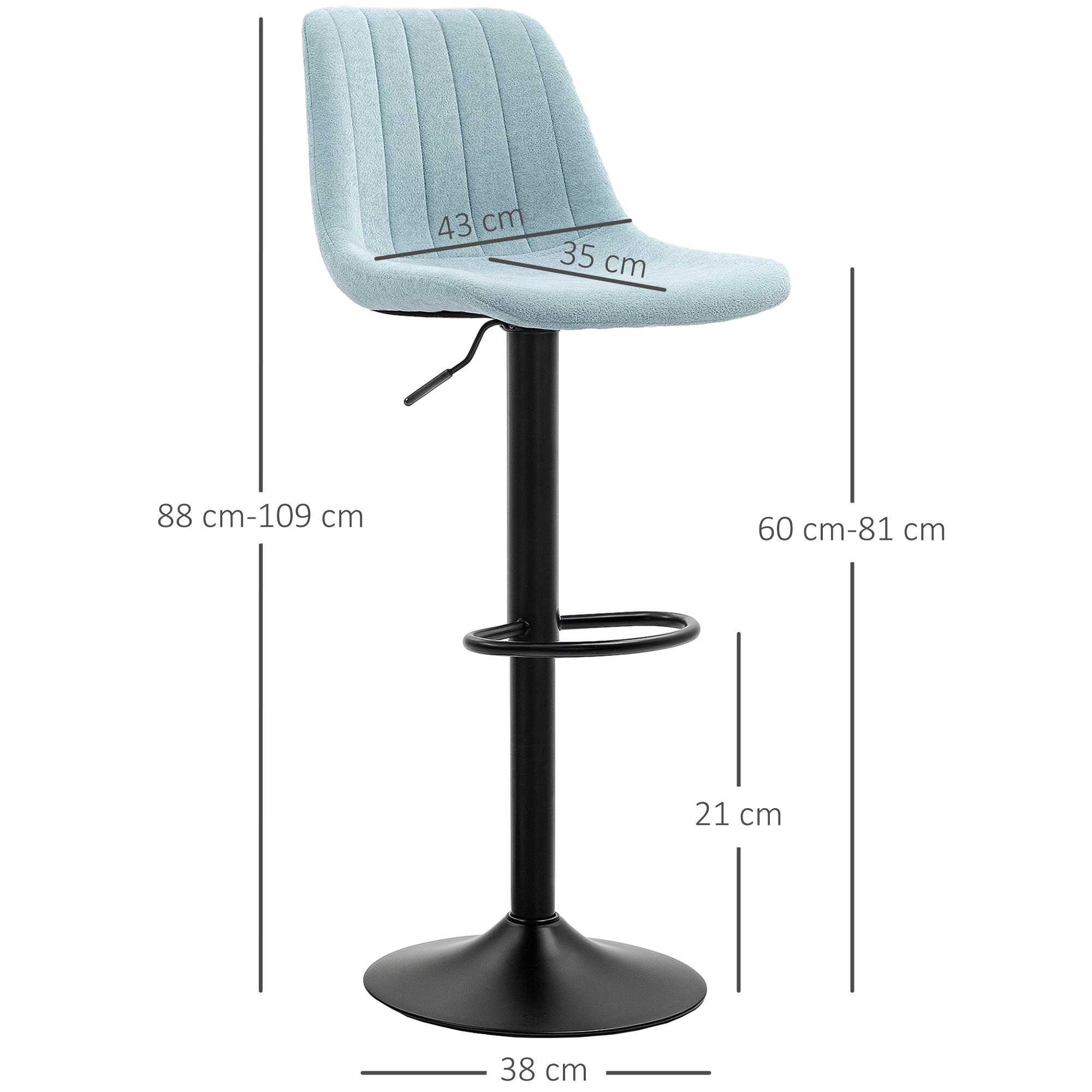HOMCOM Set of Two Chenille-Feel Tub Bat Stools Blue 3