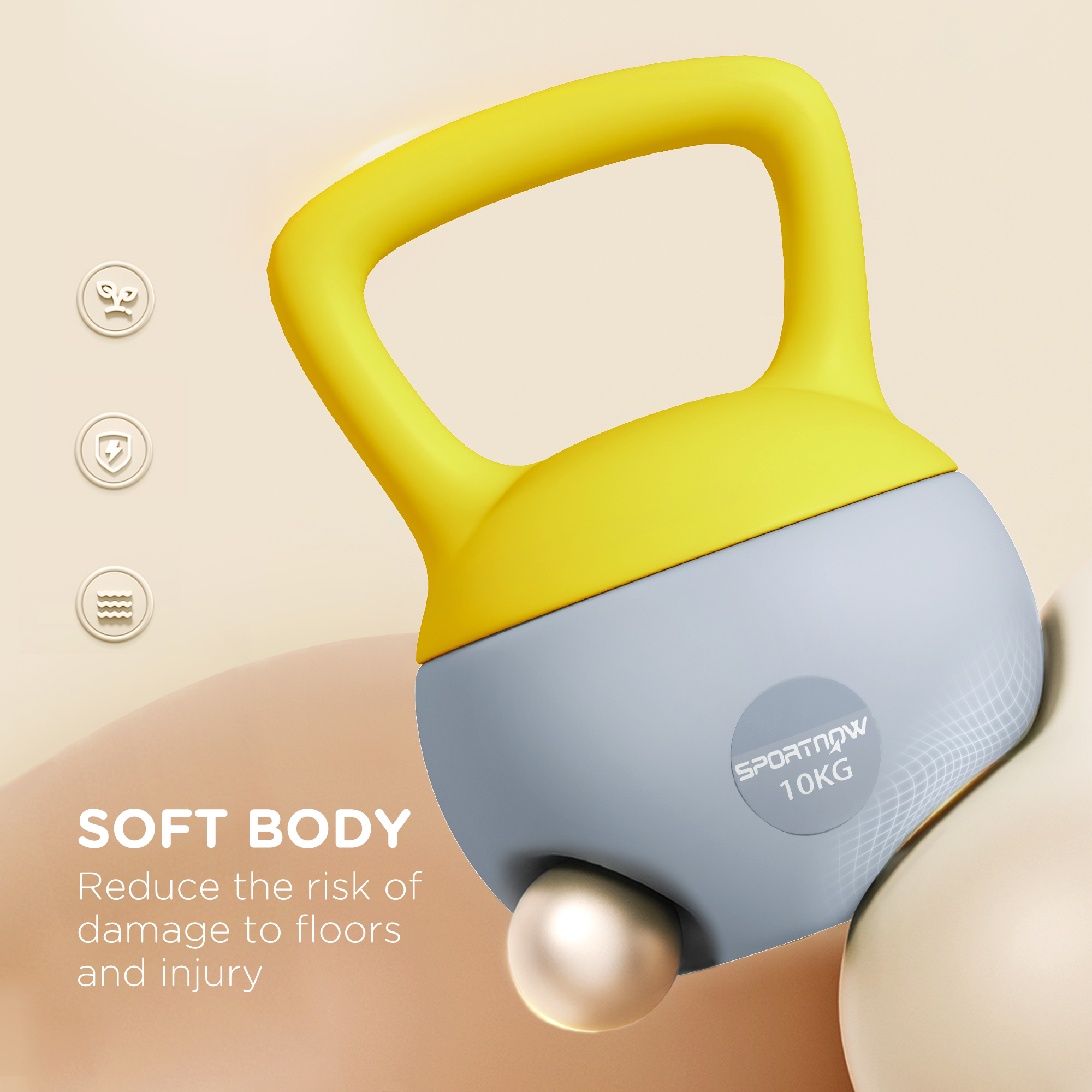 SPORTNOW 10KG Soft Kettlebell, Kettlebell with Non-Slip Handle for Home Gym, Weight Lifting, Strength Training, Yellow/Grey 4