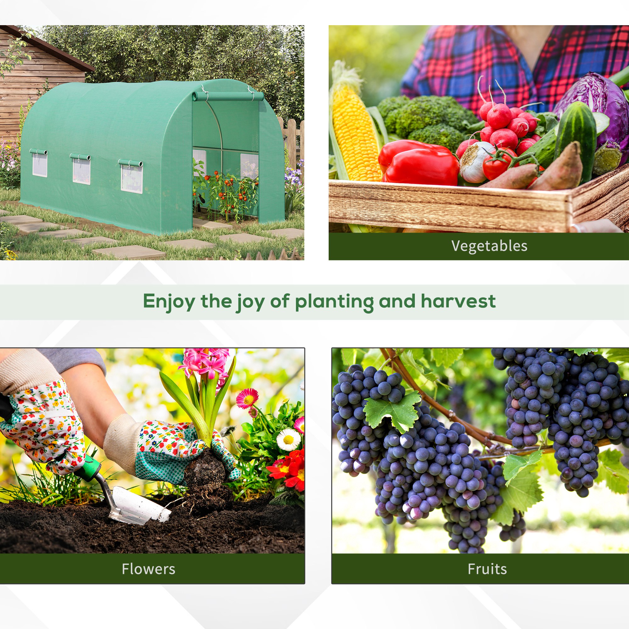 Outsunny 4.5m x 2m x 2m Walk-in Tunnel Greenhouse Garden Plant Growing House with Door and Ventilation Window, Green 7