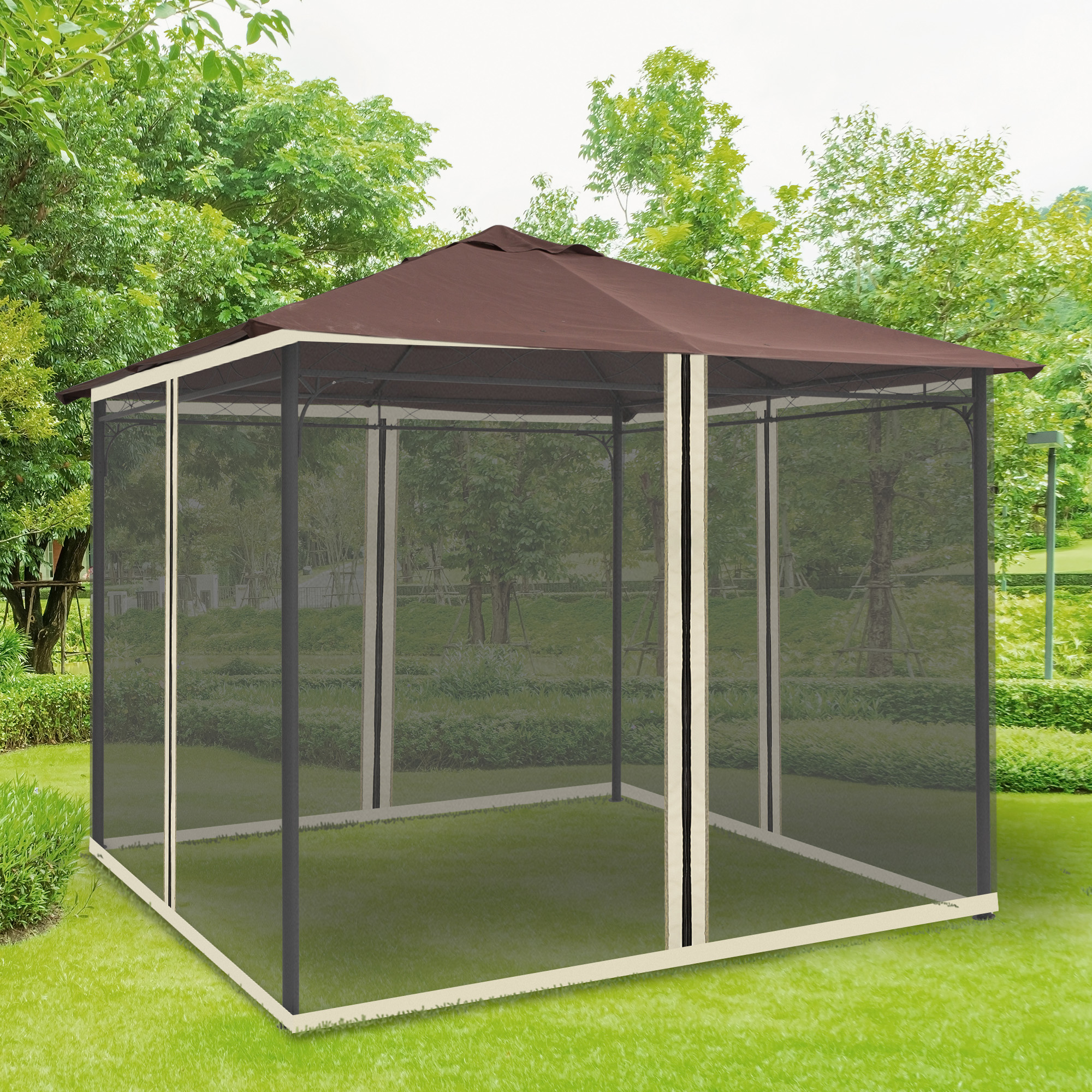 Outsunny Moskitonetz 3x3m Pavillon mit 4 Seitenteilen, Fliegennetz mit Reißverschluss, langlebig aus Nylon-Mesh in Schwarz   Aosom.de