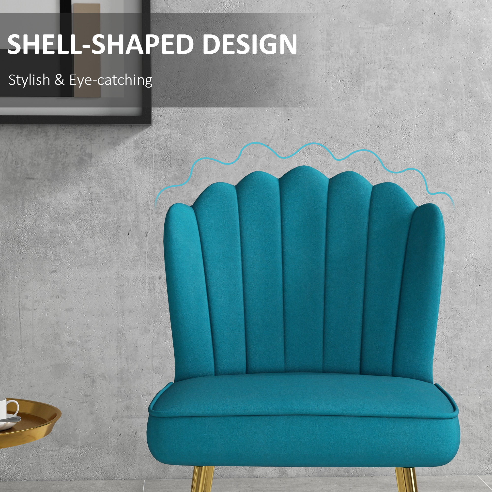 HOMCOM Velvet-Feel Shell Accent Chair Blue 5