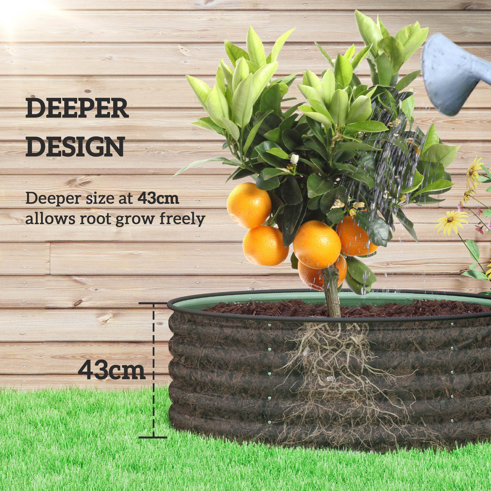 Outsunny Galvanised Raised Garden Bed with Safety Edging, Outdoor Raised Planter Box with Gloves, 120 x 120 x 43cm, Light Green 4