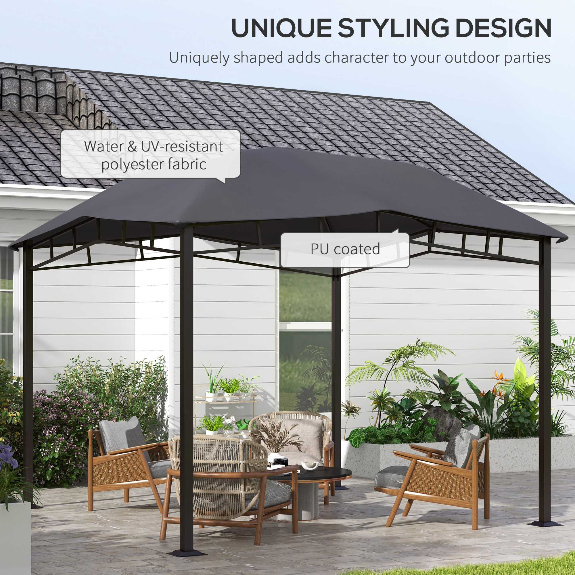 Outsunny 3x3(m) Outdoor Gazebo Garden Gazebo Pavilion Sunshade Canopy Tent with Steel Frame, Grey 4