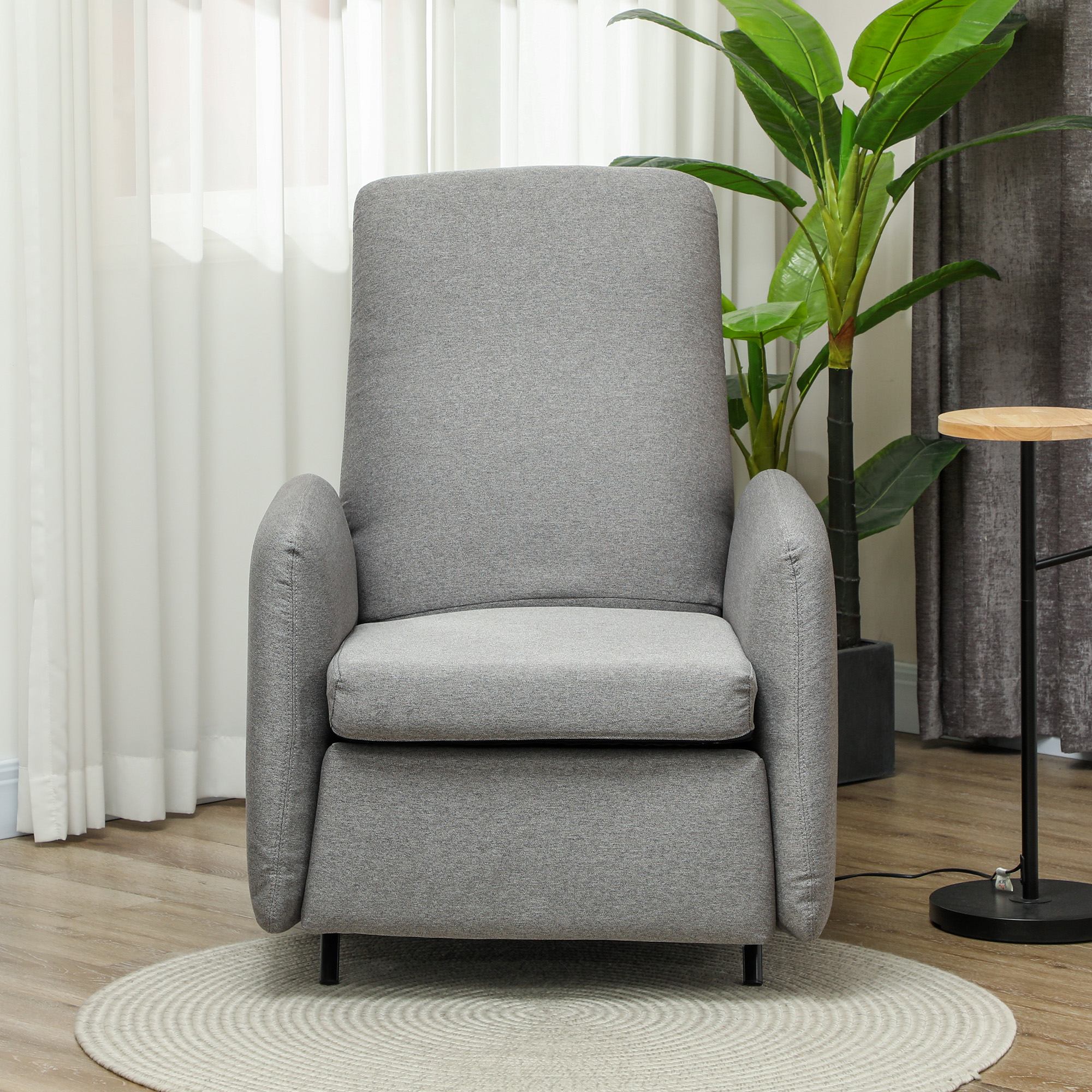 HOMCOM Push Back Recliner Armchair, Fabric High Back Reclining Chair with Adjustable Leg Rest and Pocket Spring Seat for Living Room, Bedroom, Home Office, Grey 7