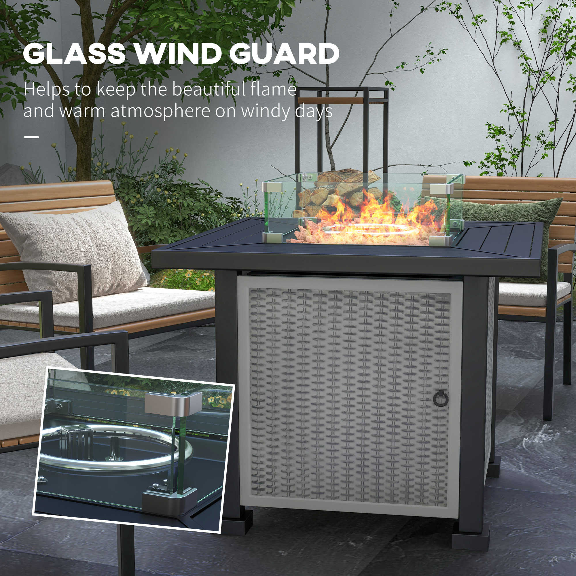 Outsunny 81 x 81cm 50,000 BTU Gas Fire Pit Table Grey 7