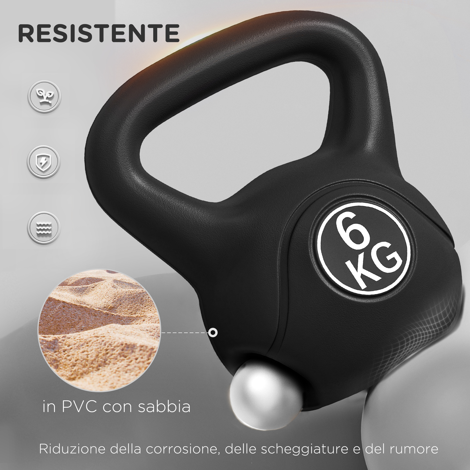 HOMCOM Kettlebell da 8 kg per Sport e Fitness in PVC con Sabbia e Maniglia Liscia Anti-Sfregamento | Italy