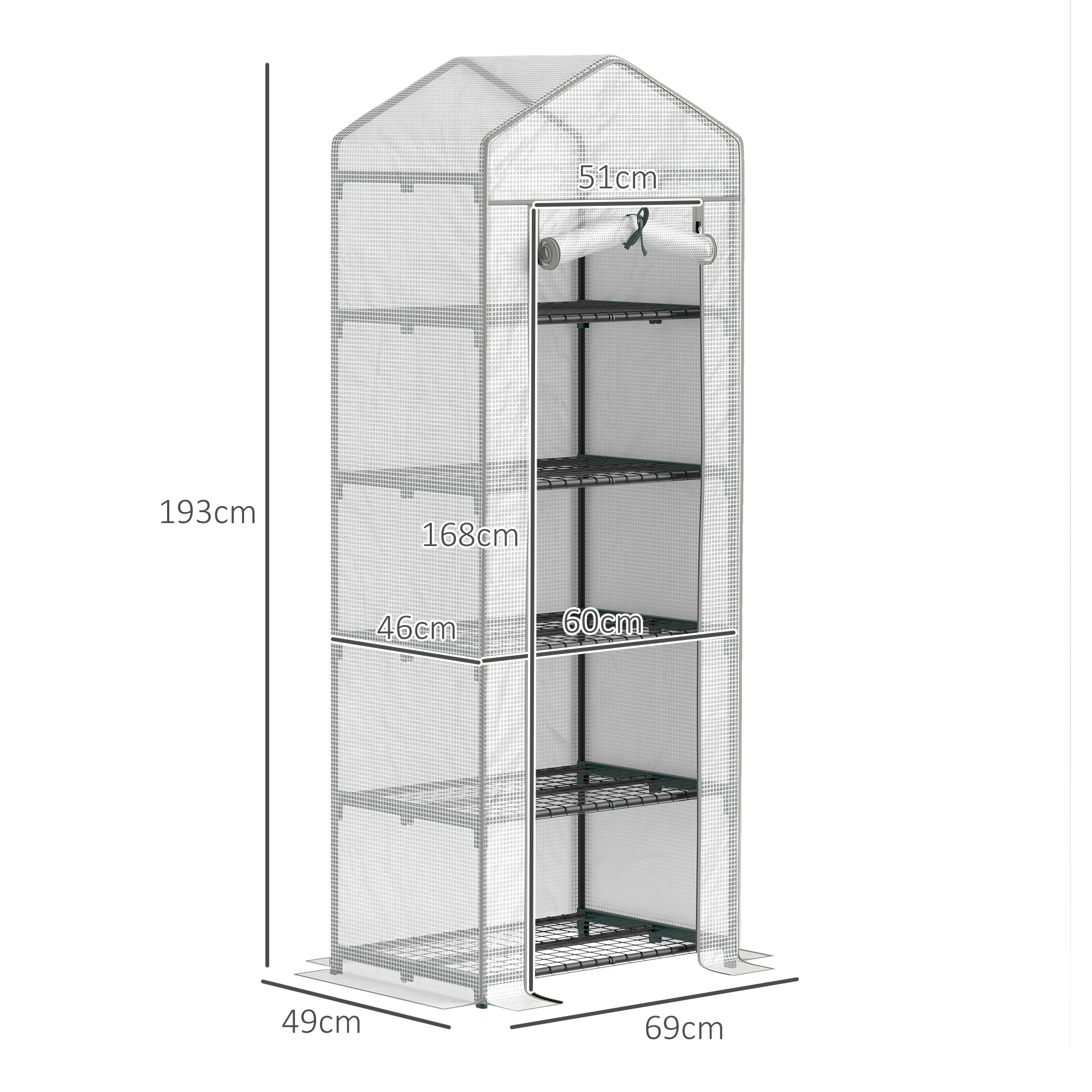 Outsunny 193cm Five Shelf Mini Greenhouse White 3
