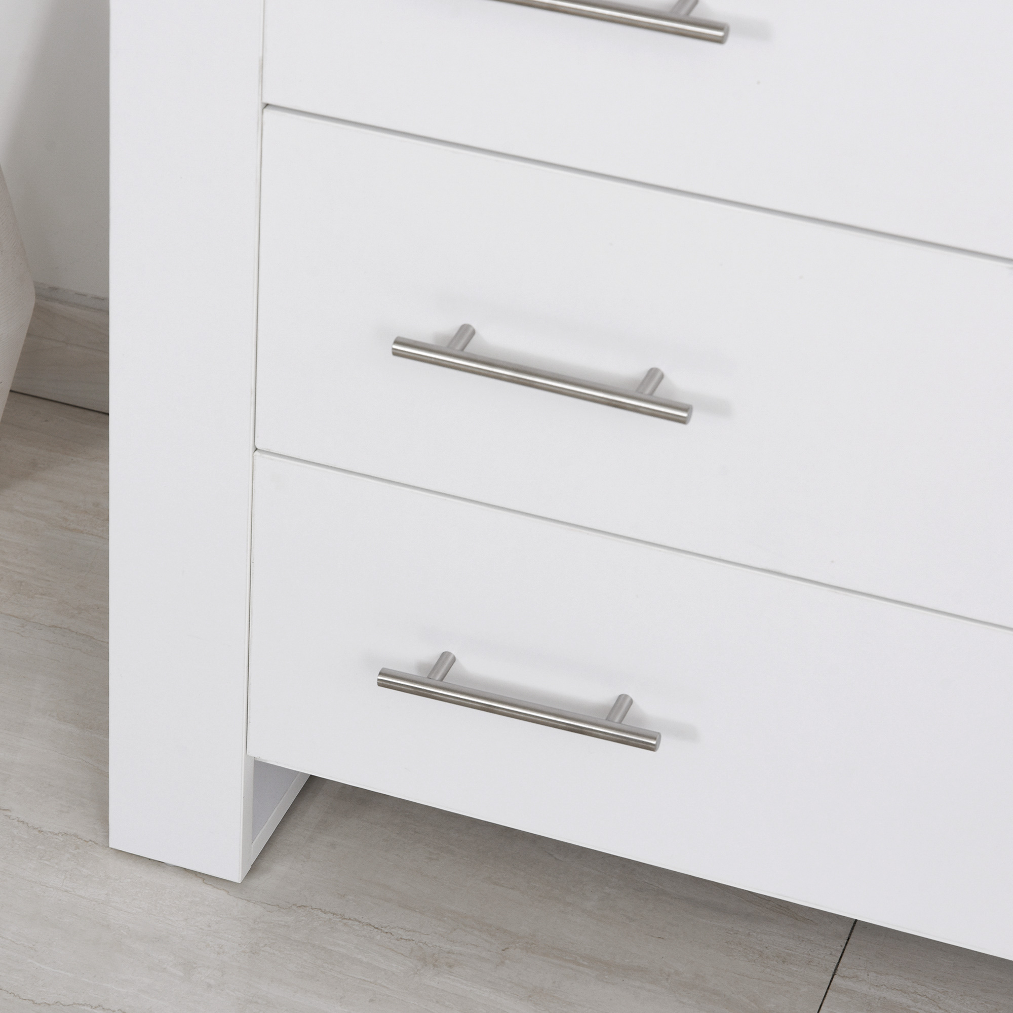 HOMCOM Chest Of 4 Drawers Storage Cabinet Bedroom Clothes w/Metal Handles Base Freestanding Unit Furnishing Living Room White 9