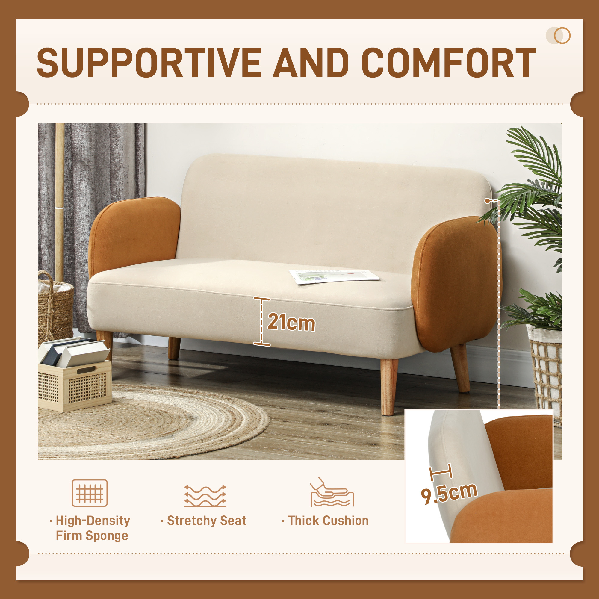 HOMCOM Small 2 Seater Sofa, Modern Nordic Loveseat Sofa Couch with ...