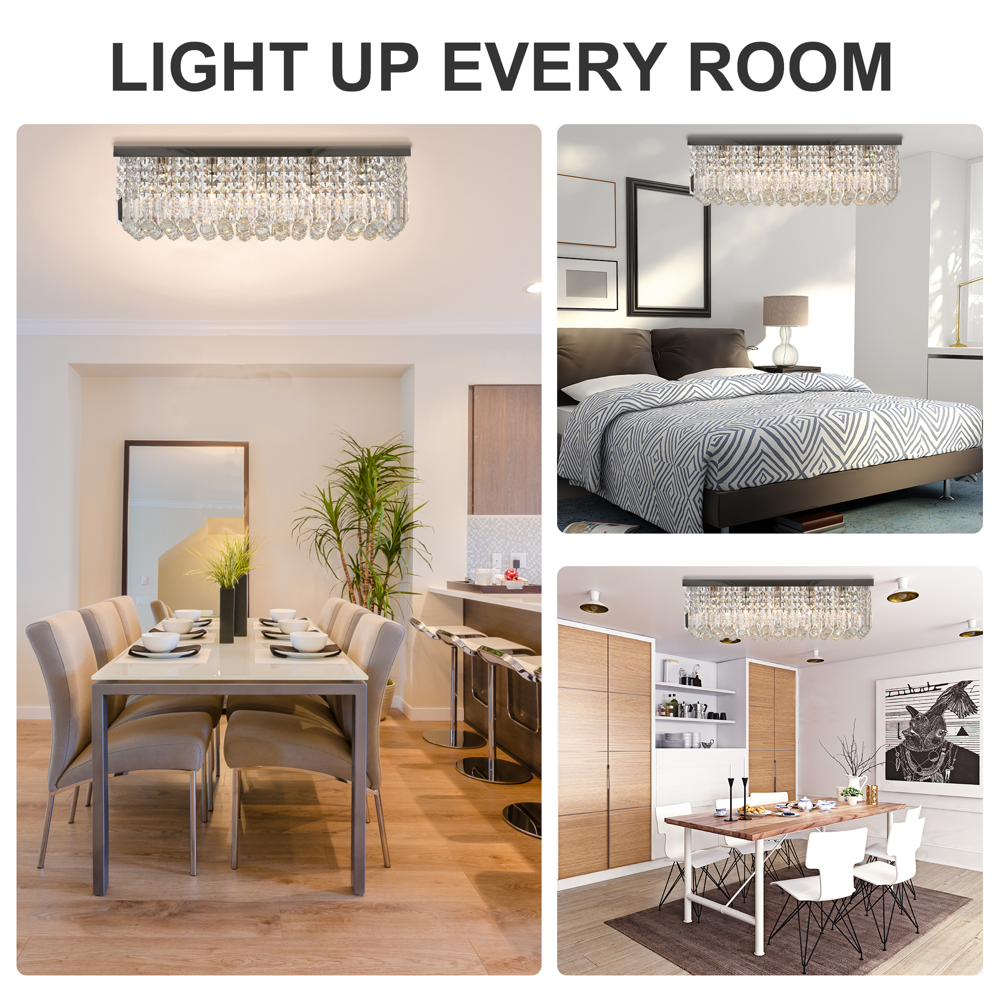 HOMCOM Modern Crystal Ceiling Light Square Crystal Chandelier for Living Room, Dining Room, Hall, E14 Base, Silver, 80 x 25 x 23cm 7