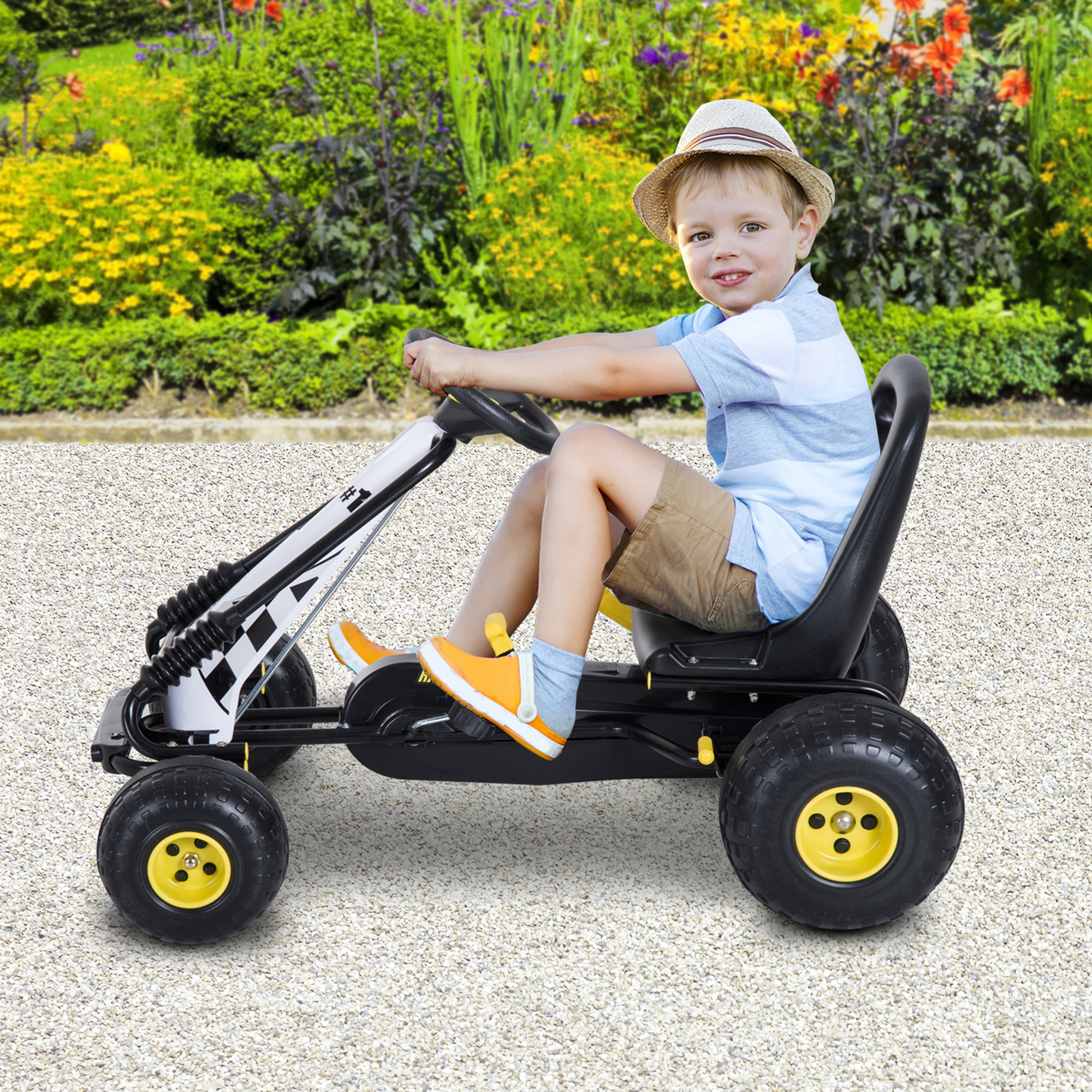 Verstellbarer Sitz Kart HOMCOM Kinder Go-Kart – Tretauto Für Kinder Ab 3 Jahren, Verstellbarer Sitz, Handbremse, Max. 35 Kg, Grün Tretfahrzeug Für Kinder