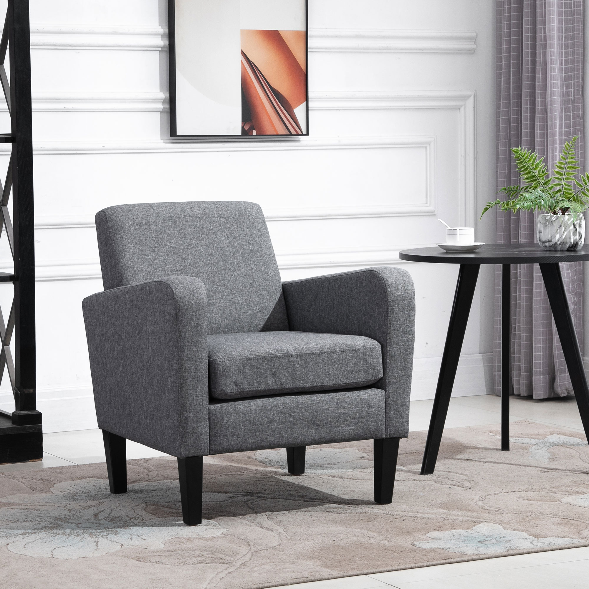 HOMCOM Modern Accent Chair, Occasional Chair with Rubber Wood Legs for Living Room, Bedroom, Grey 2