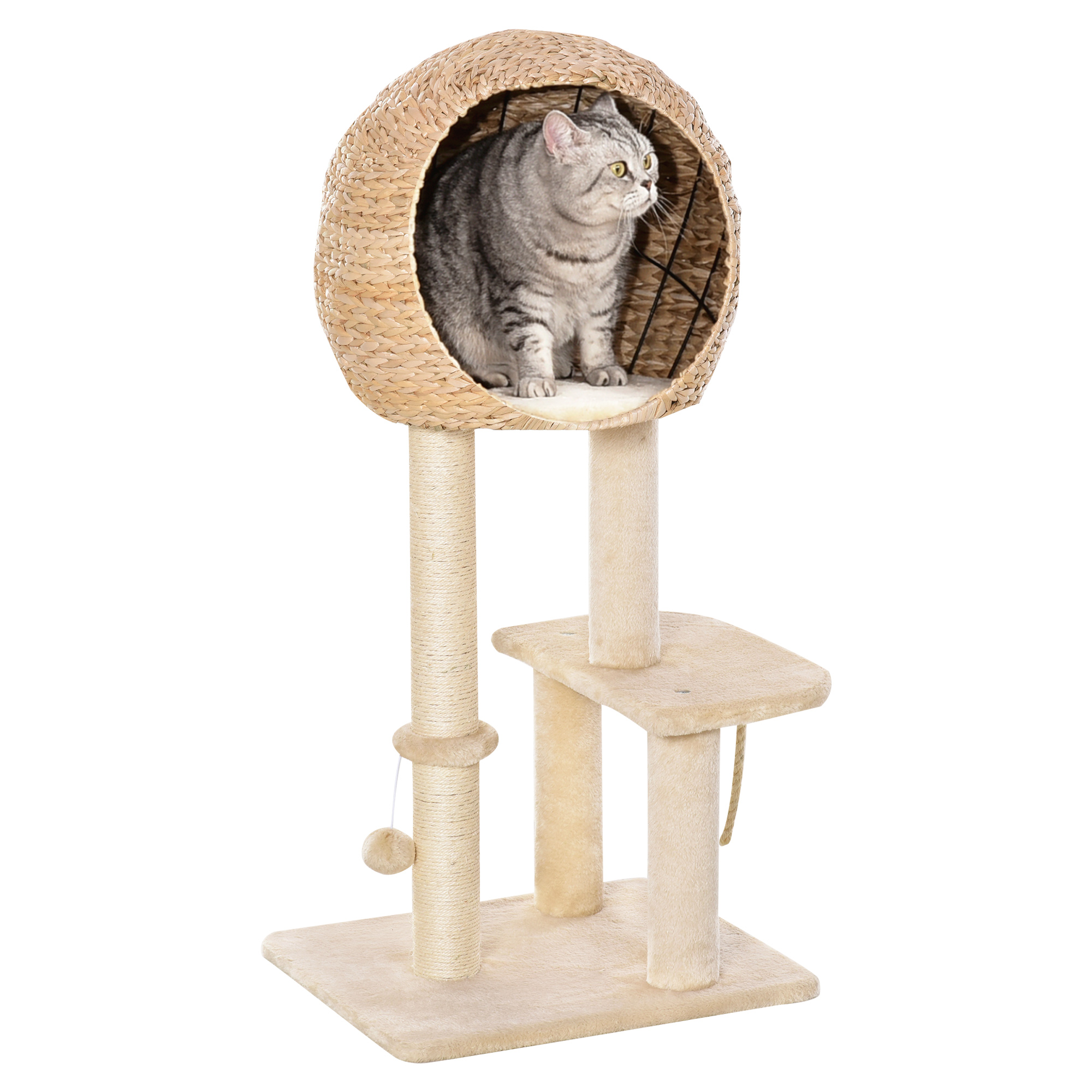 PawHut Sisal 100cm Cat Tree Tower with Sisal Scratching Post Grey