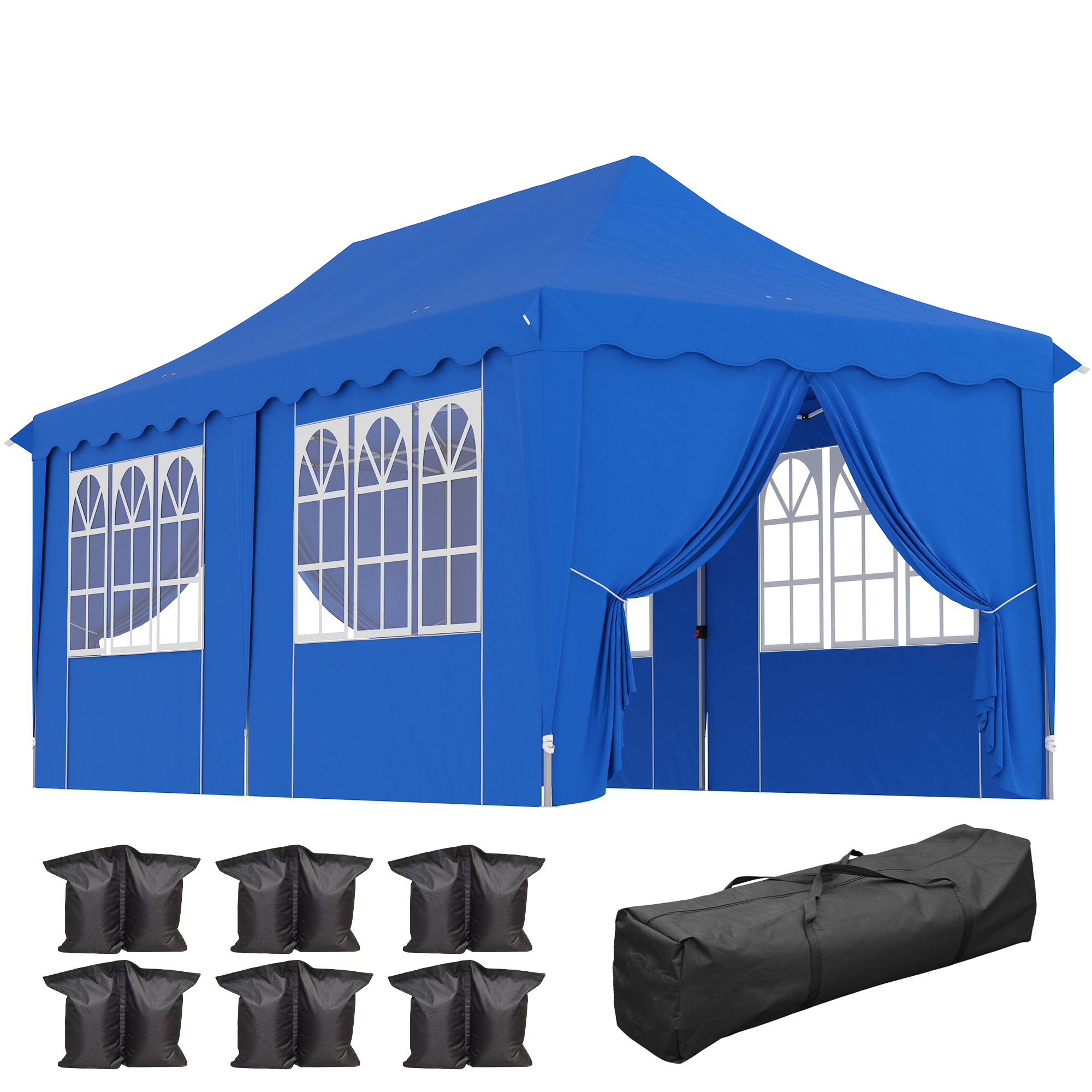 Outsunny Carpa Plegable Pop-up 6x3 m con 6 Paredes Laterales Anti-UV Altura Ajustable Bolsa de Arena y Bolsa de Transporte Azul