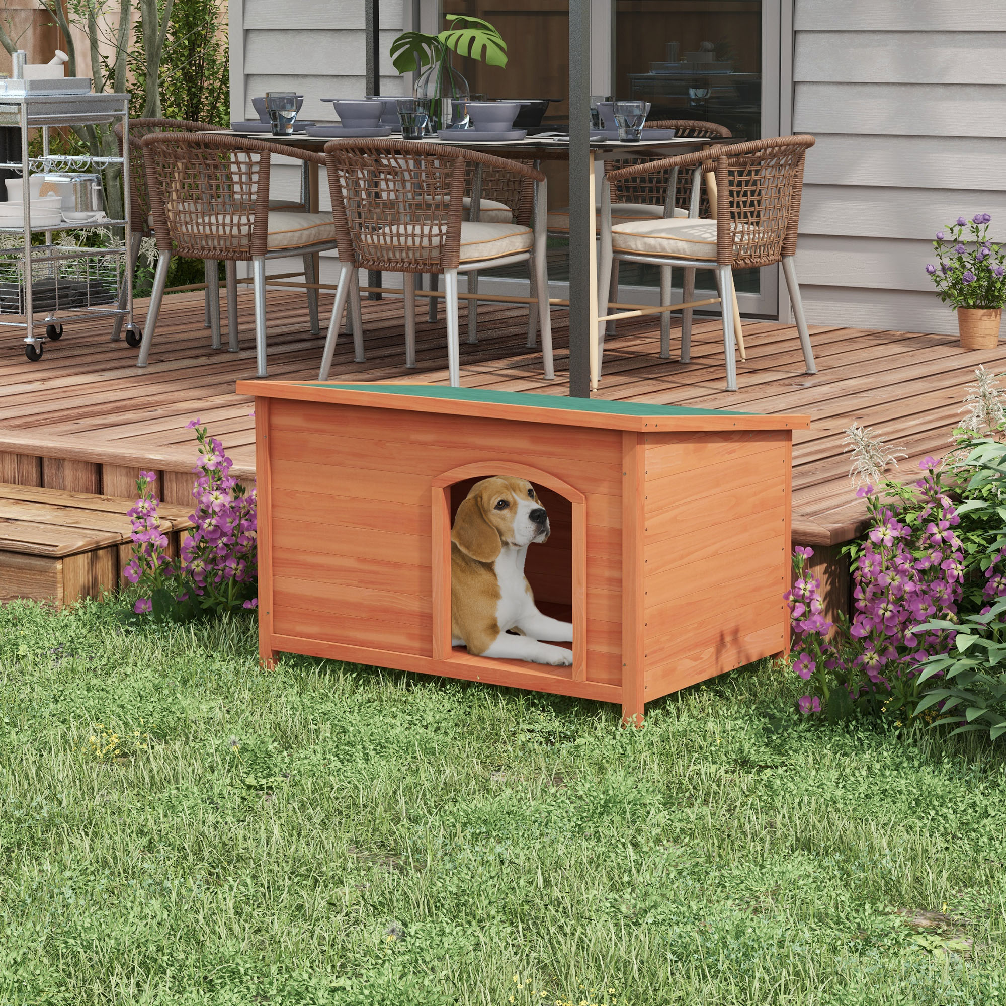 PawHut Wooden Dog Kennel, Outdoor Pet House, with Removable Floor, Openable Roof, Water-Resistant Paint Natural Wood Tone 2