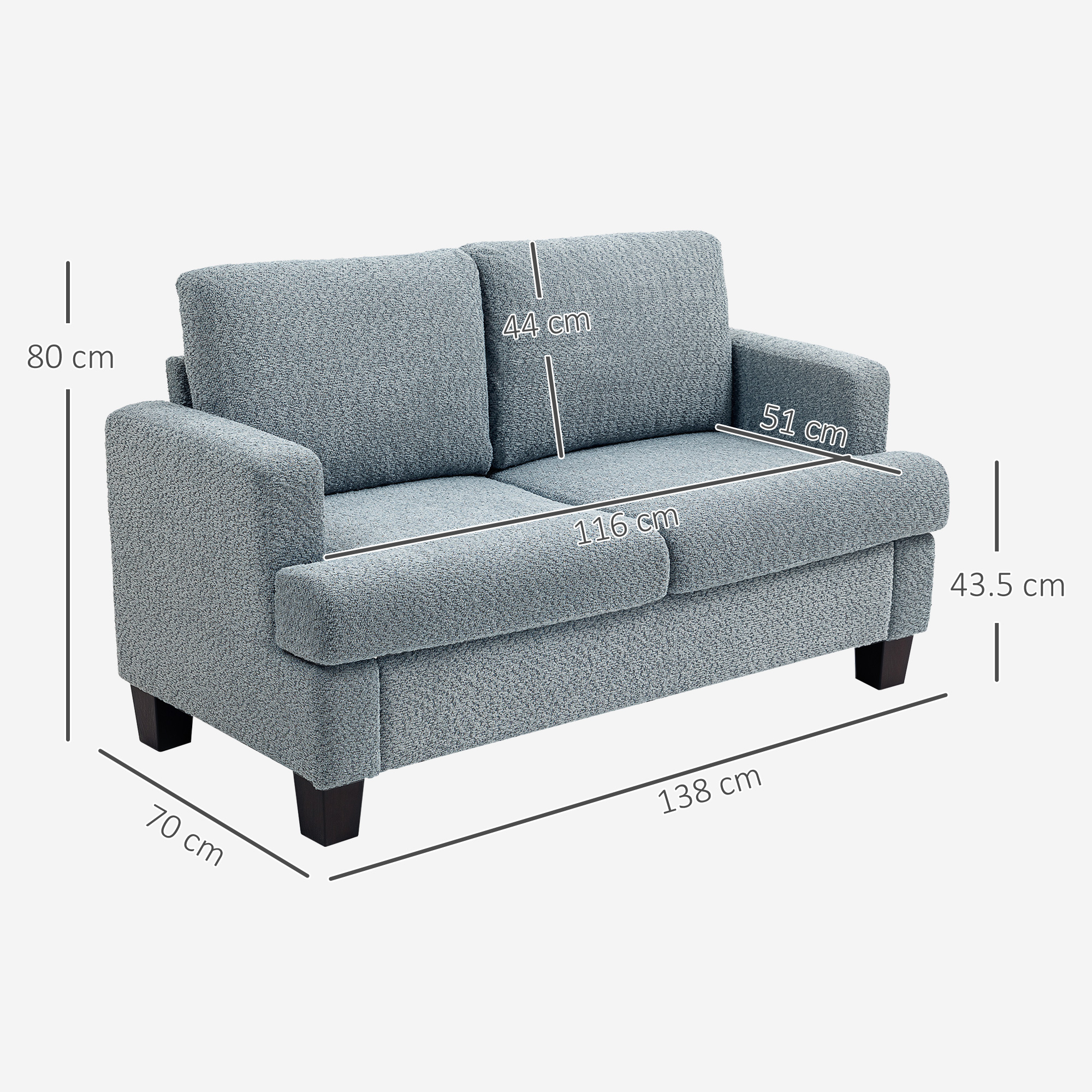 HOMCOM Two-Seater Chenille Sofa Light Grey 3