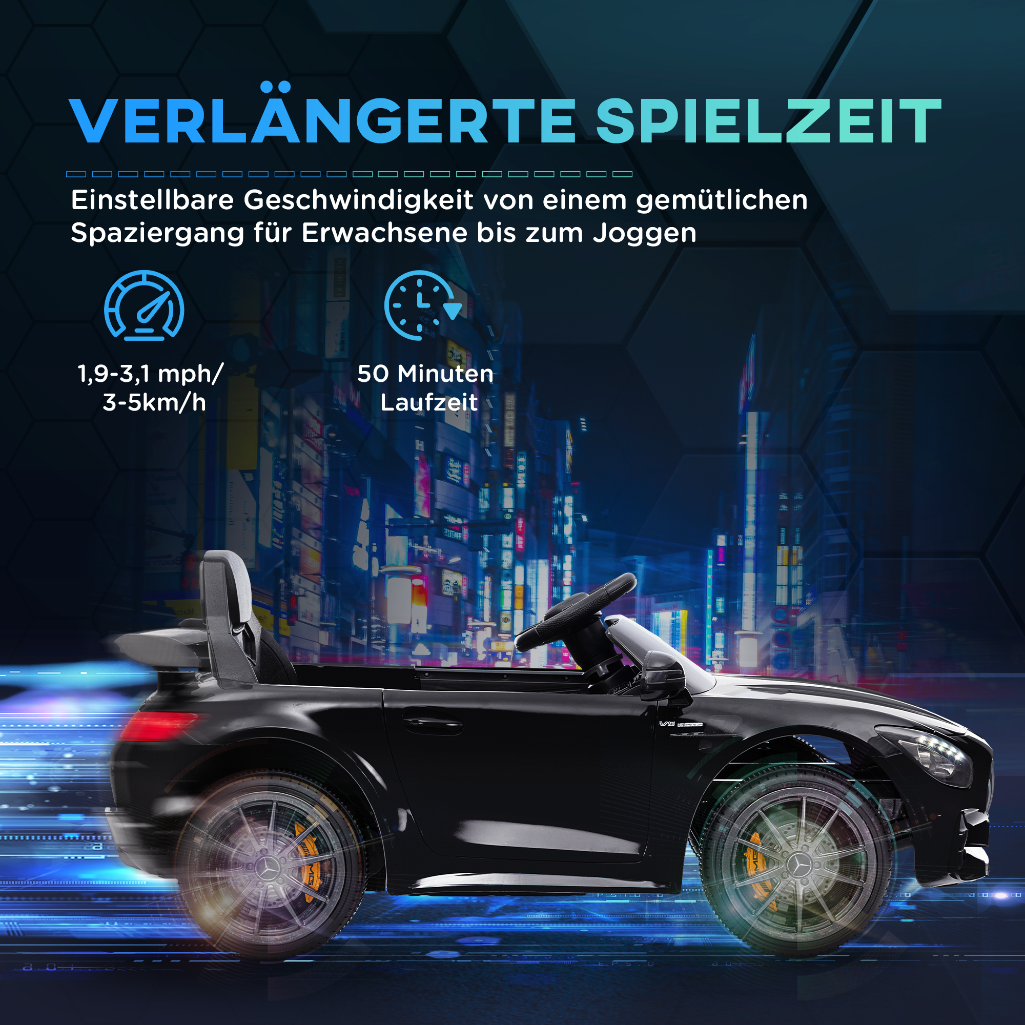 Elektriline lasteauto, Mercedes, 3-5 km/h, puldiga, tulede ja muusikaga, must