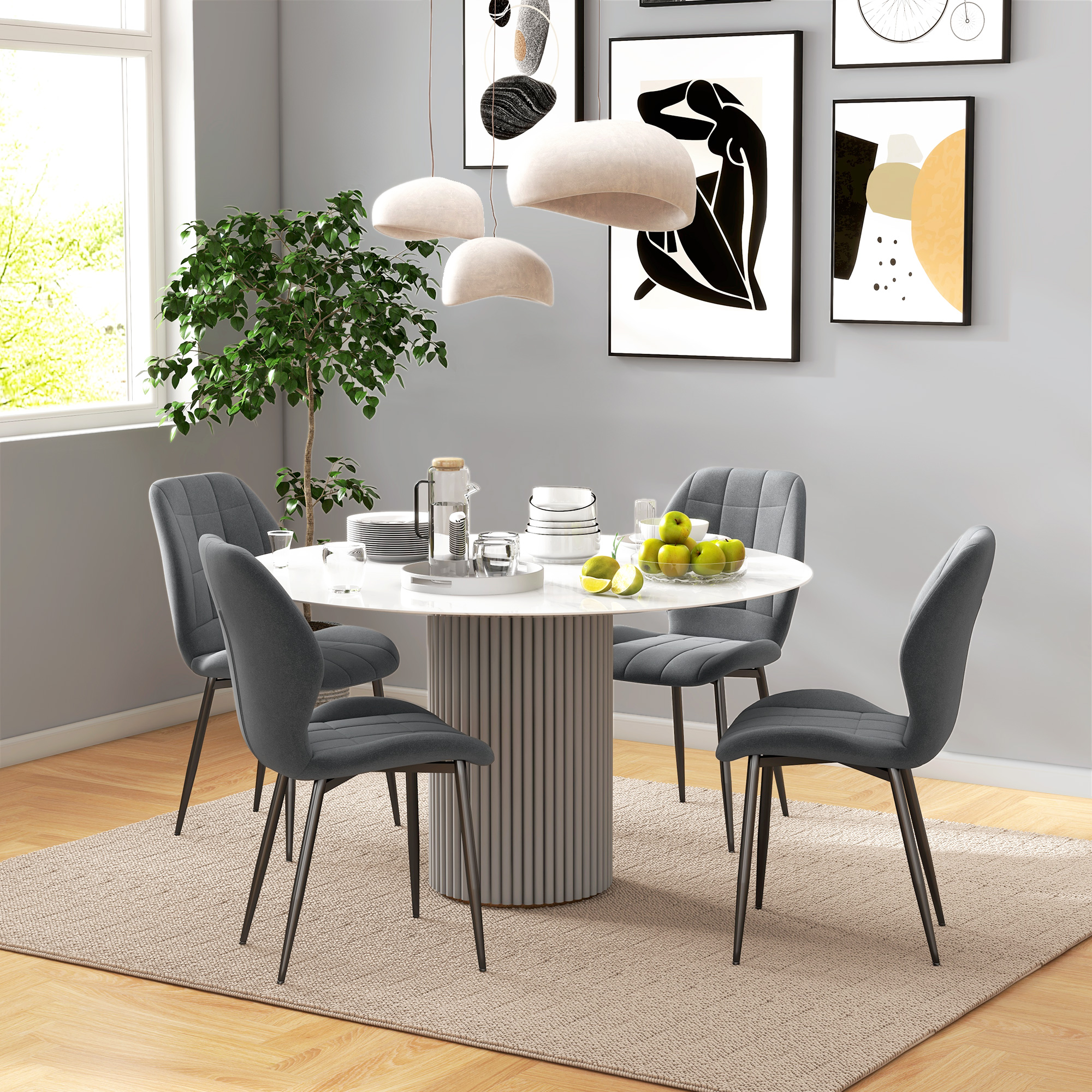 HOMCOM Set of Four Flannel Relaxed Tub Dining Chairs Dark Grey 2