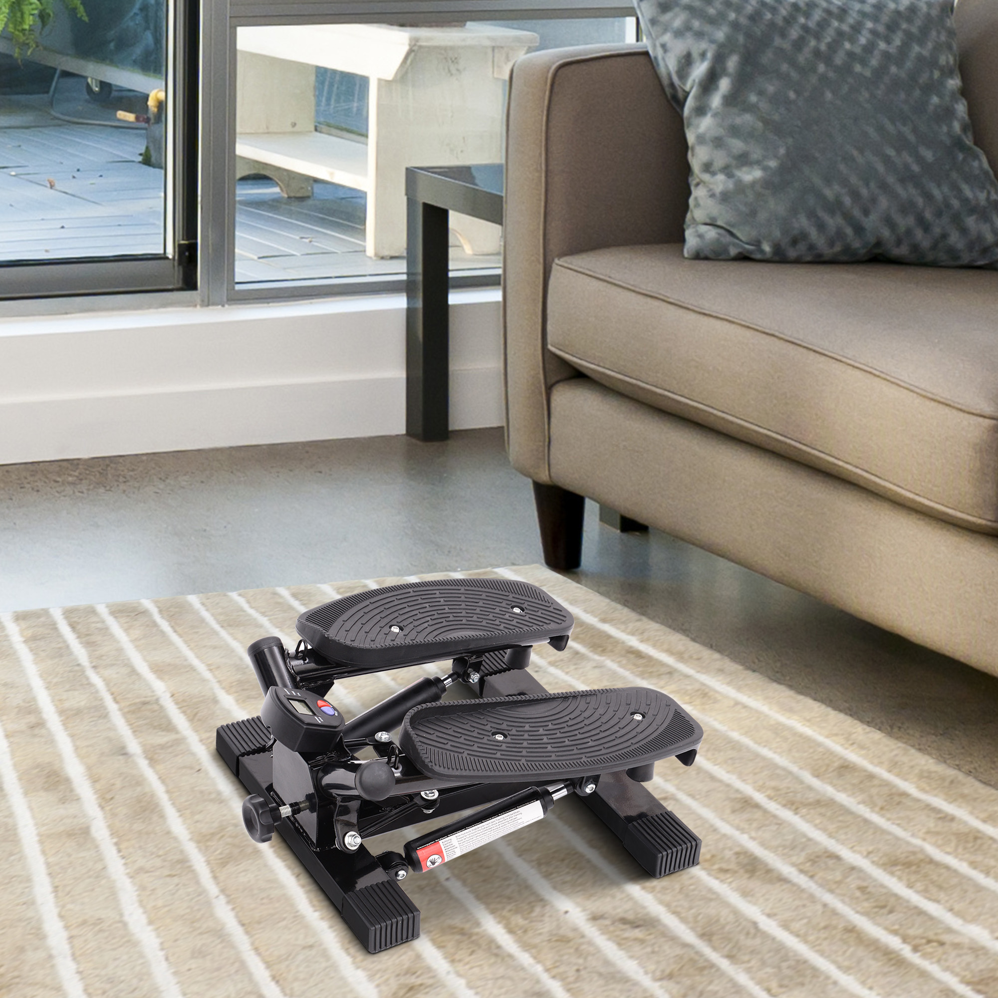 HOMCOM Mini Stepper Sidestepper Fitness Heimtrainer mit Trainingsbändern schwarz, kompakt & effektiv für Zuhause   Aosom.de