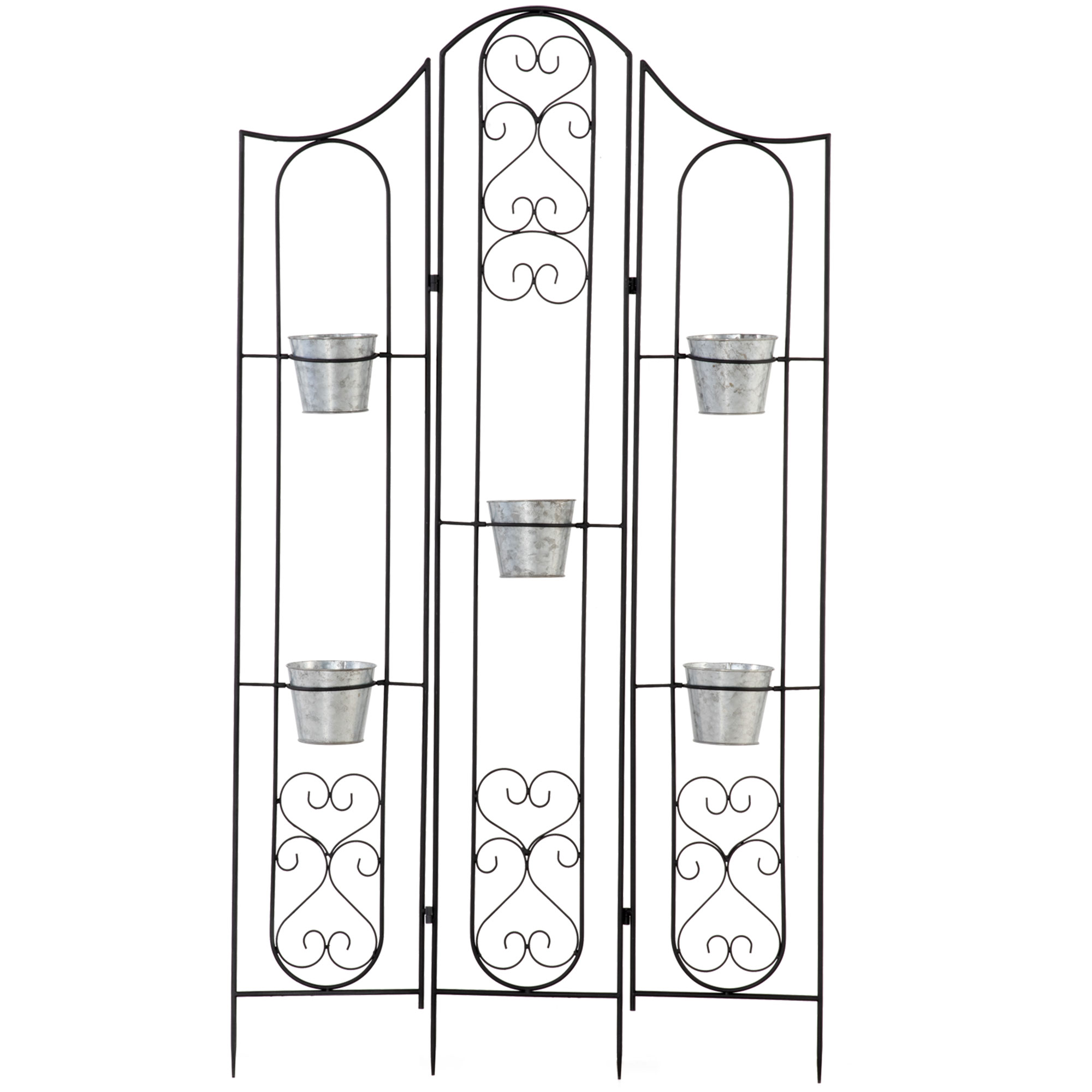 Outsunny Étagère à fleurs pliable en métal design élégant rétro support pots de fleurs avec 5 pots porte plante 82 x 12,5 x 150 cm noir et argent