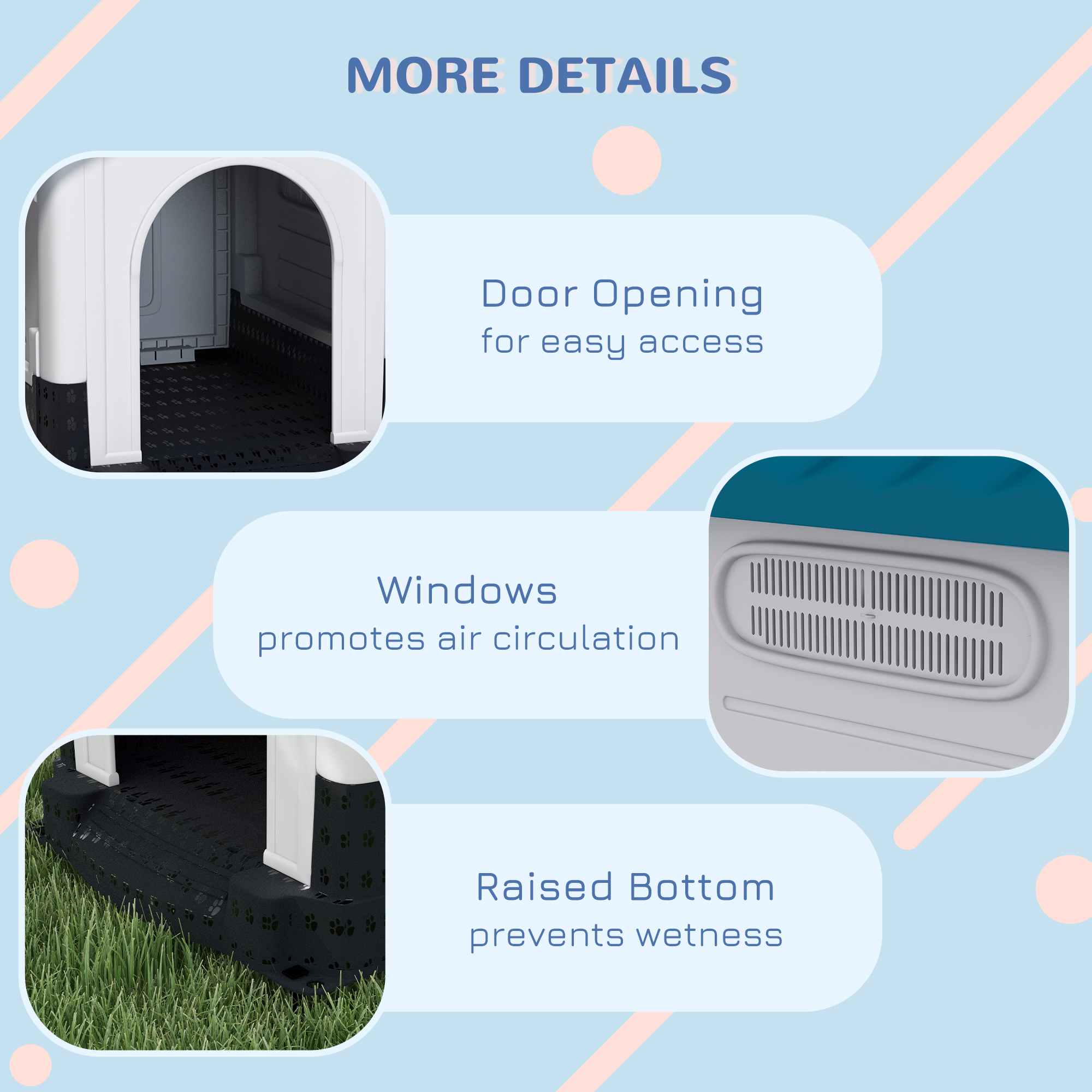 PawHut Plastic Dog Kennel with Windows, for Garden Patio, Medium and Large Dogs, 101 x 88 x 99cm Blue 7