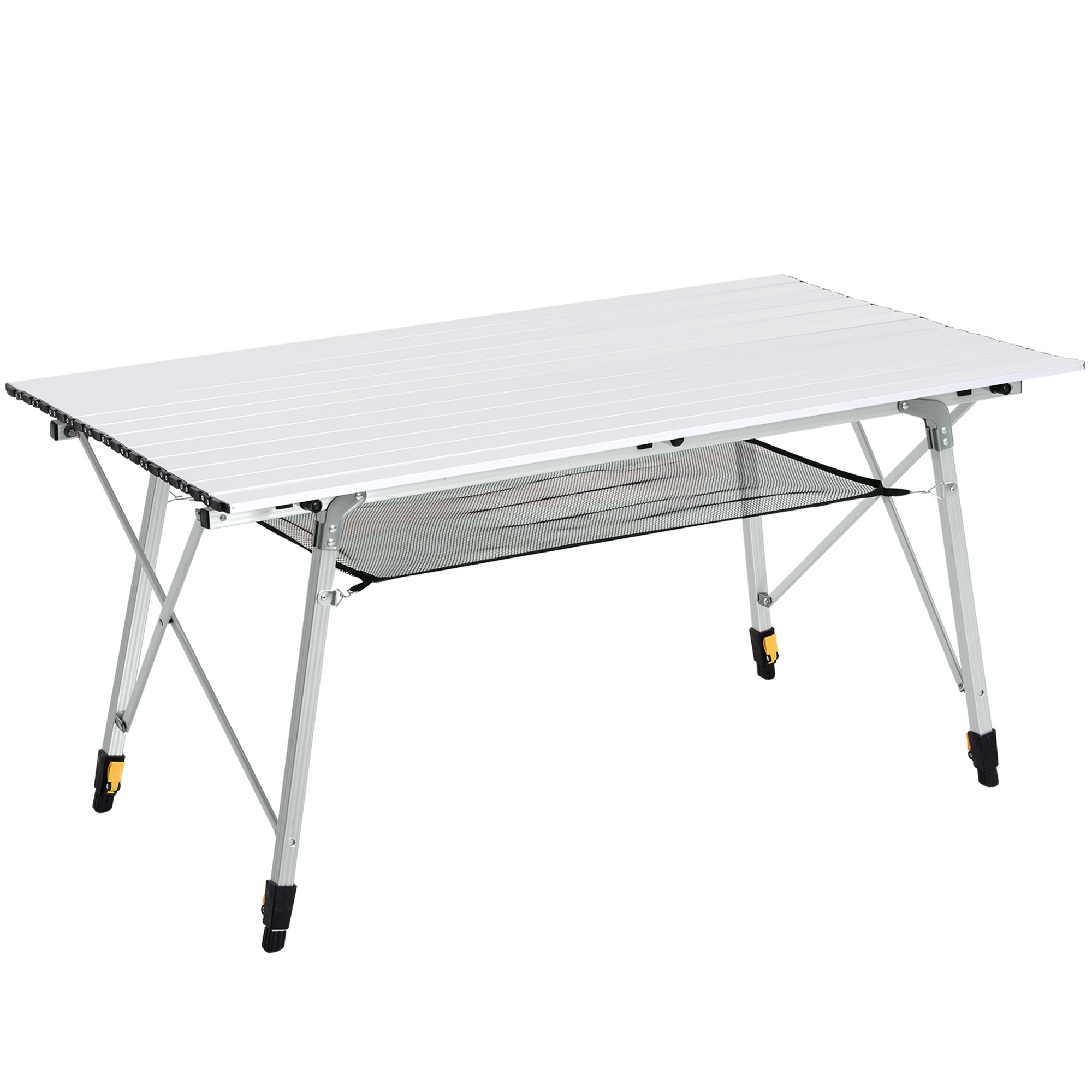 Outsunny Table de camping pliante 6 pers Pliable et compacte 4 pieds antidérapants + sécurité anti-pincement 120 x 70 x 58-73 cm aluminium