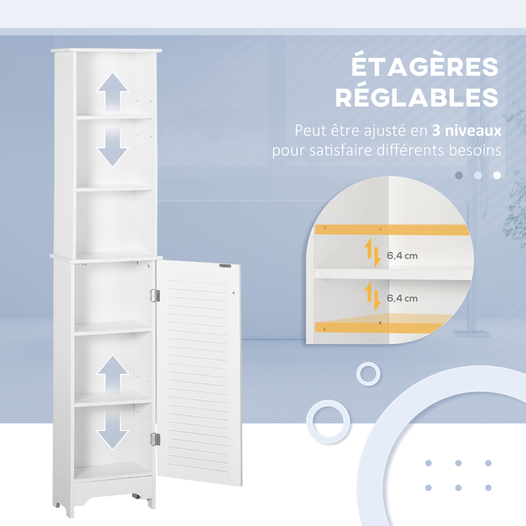 Colonne De Rangement Salle De Bain HOMCOM – Style Contemporain Blanc, 2 Placards, 3 Étagères Réglables + Tiroir