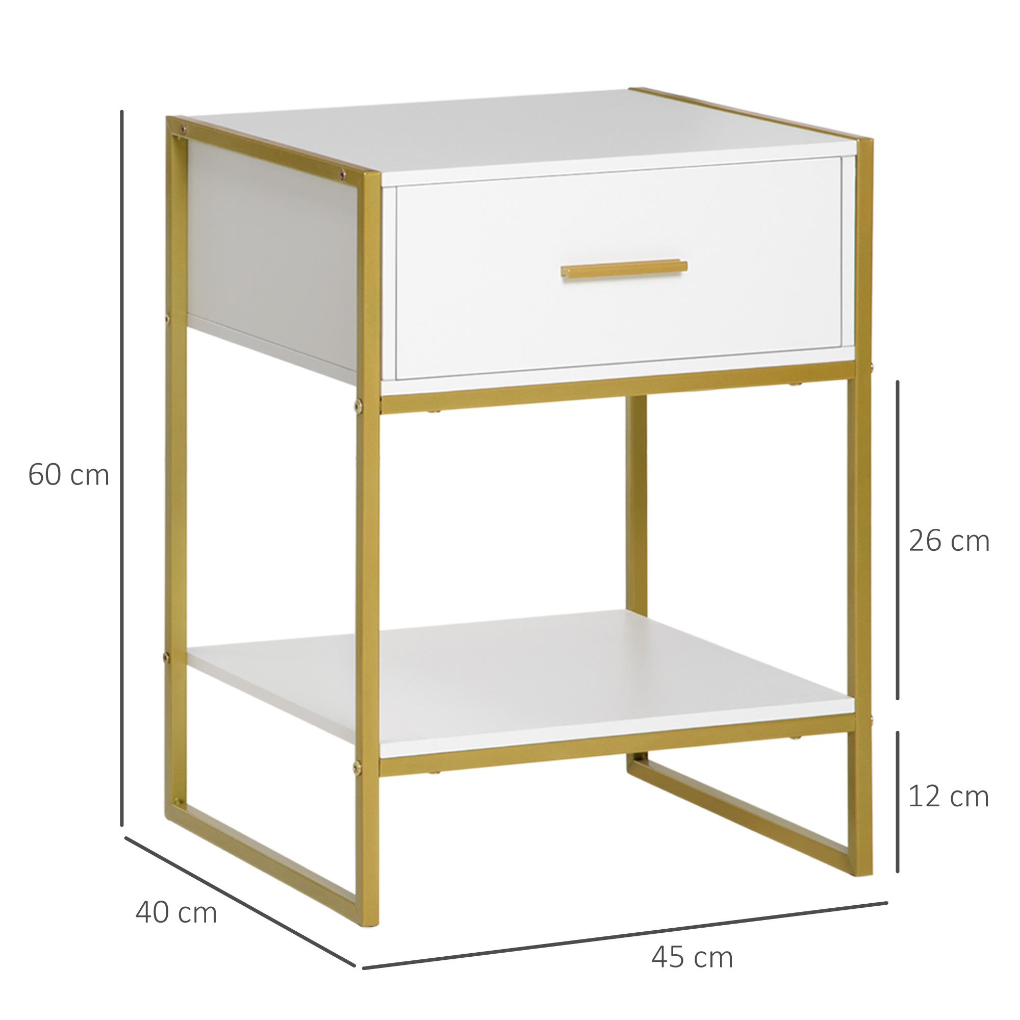 HOMCOM Set of Two Elegant Bedside Tables White/Gold-Tone 3