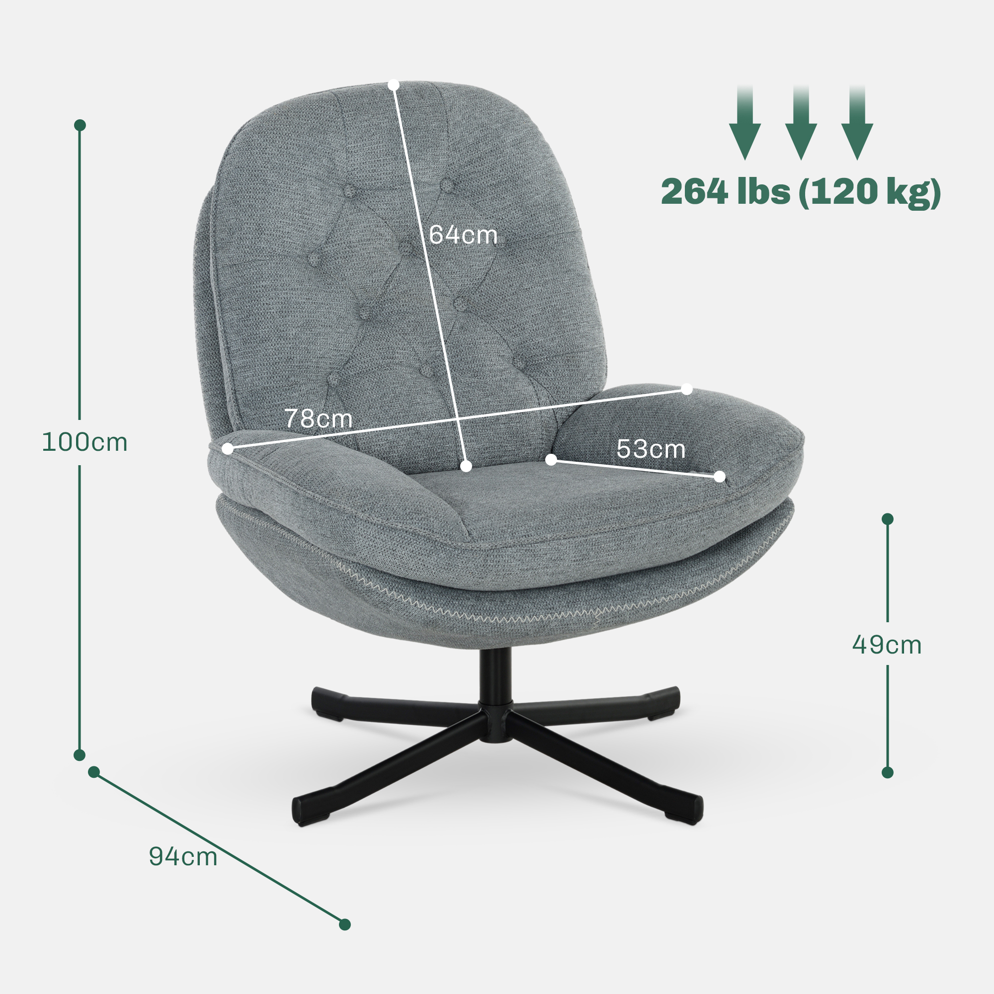 HOMCOM Relaxed Swivel Armchair Grey 3