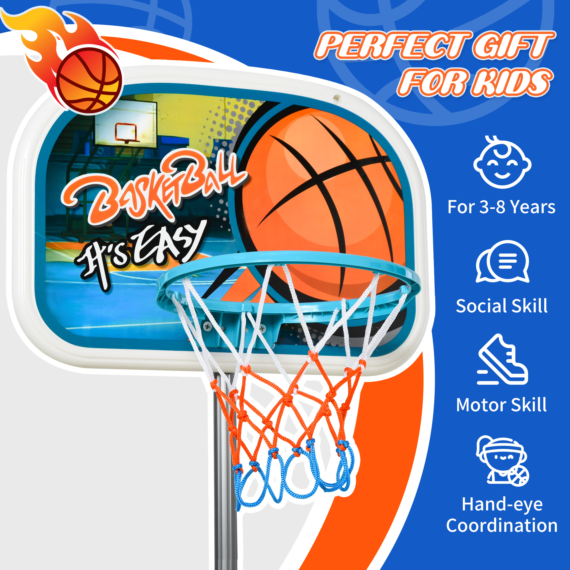 HOMCOM Kids Basketball Hoop and Stand Portable Basketball Stand Set w/ Ball Pump Netting Backboard Adjustable Height from 126 cm to 158 cm 6