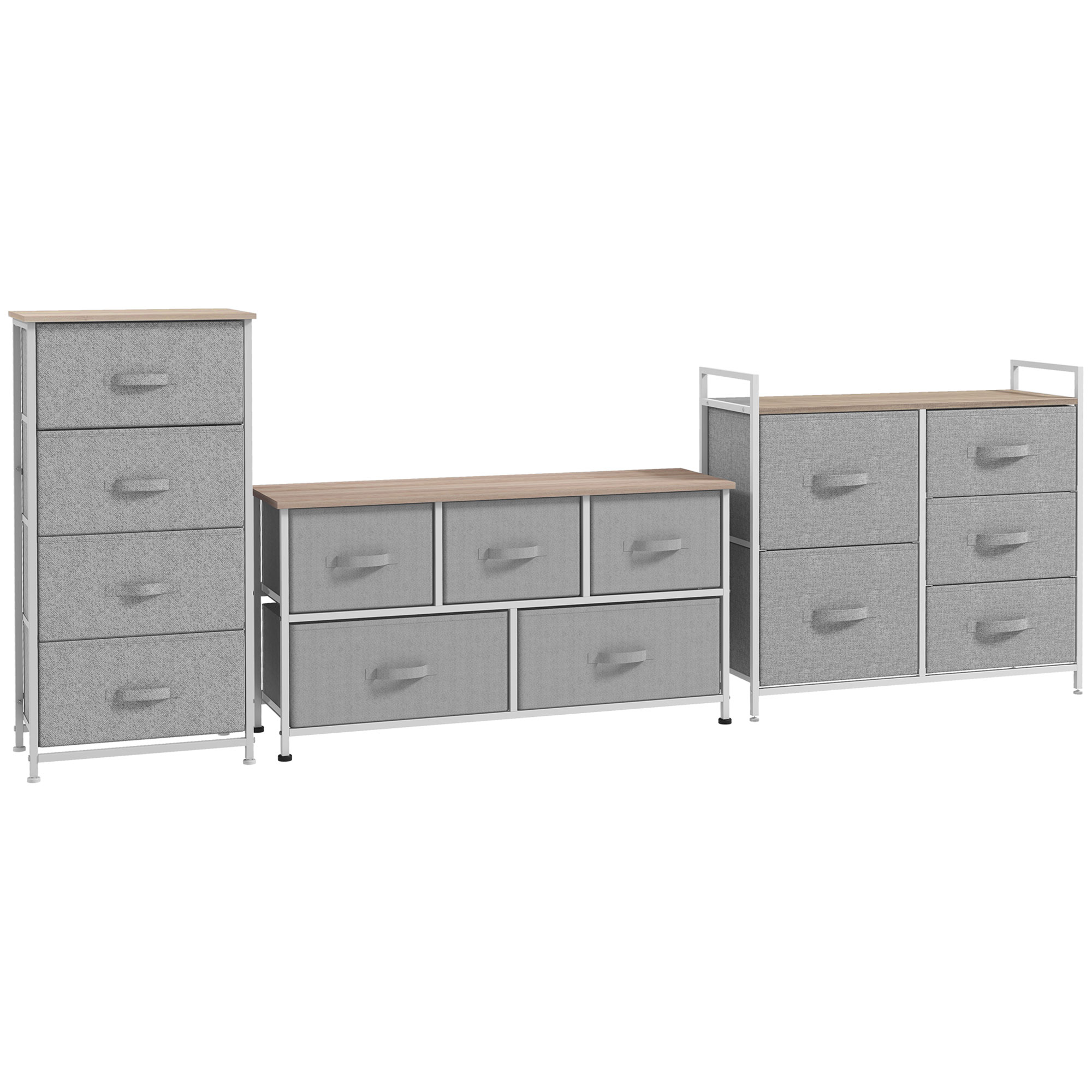 Commode 5 Tiroirs Pliables HOMCOM En Tissu - Meuble Rangement 58x29x99 Cm Gris Pour Chambre Et Salon