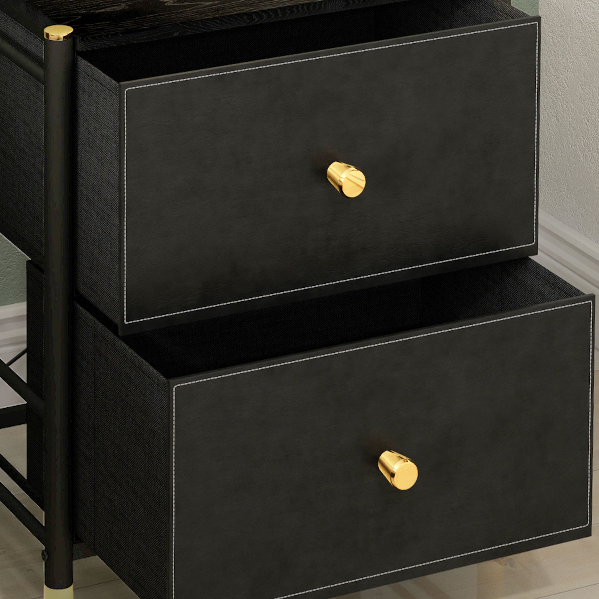 HOMCOM Faux Leather Bedside Table Black 8