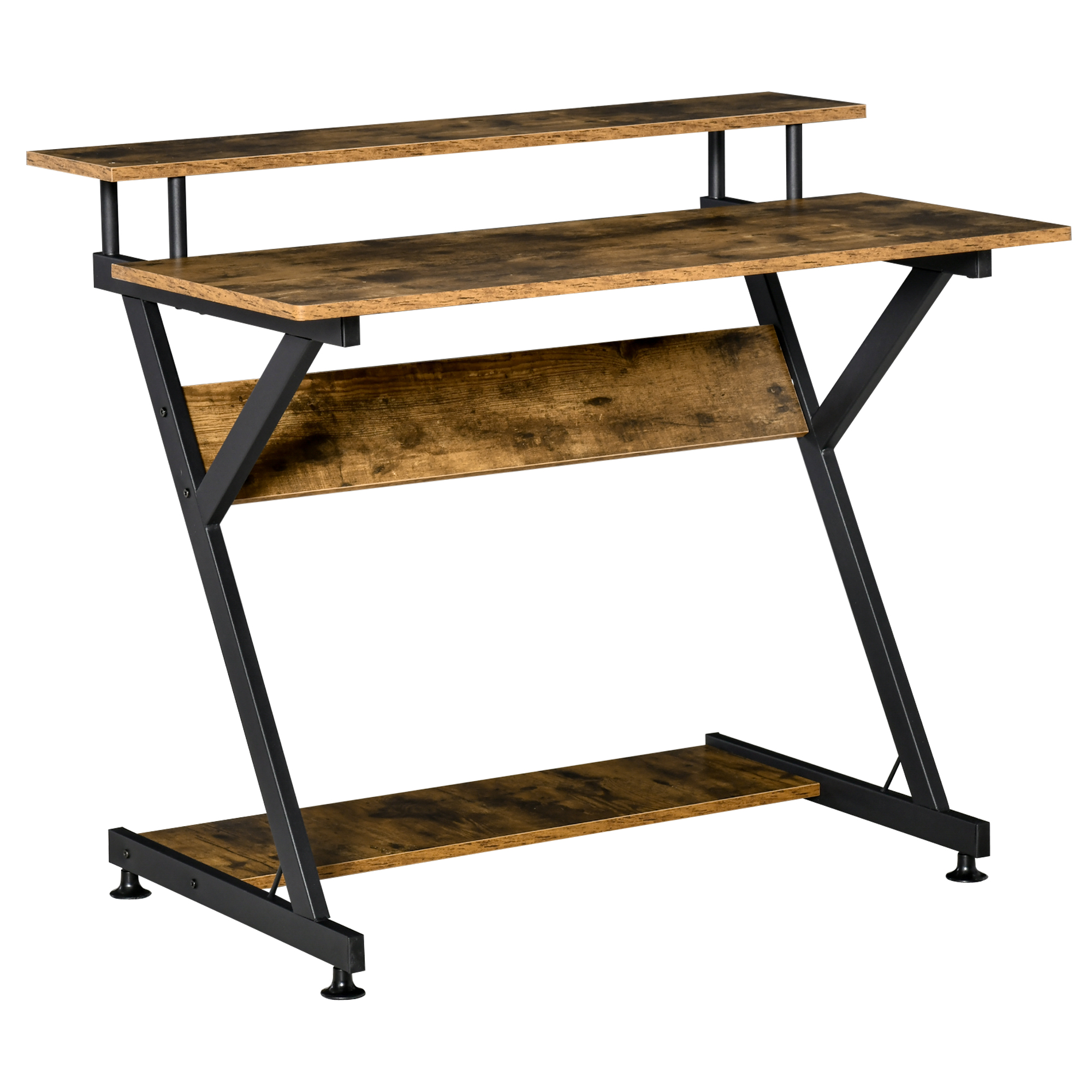 Product photograph of Homcom Compact Computer Desk R Shape 100cm With Monitor Shelf And Storage Ideal For Home Office Gaming Study Brown Aosom Uk from Aosom UK
