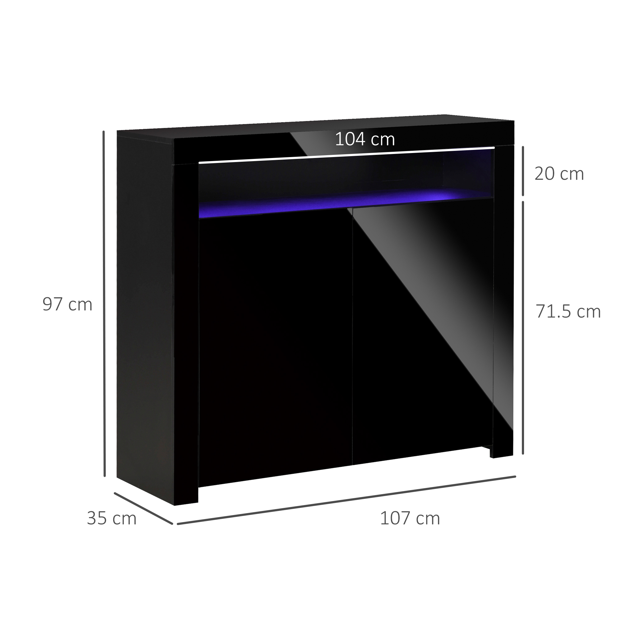 HOMCOM LED Storage Cabinet, Cupboard with High Gloss Front and RGB Lighting, Modern Sideboard for Entryway, Dining Area, Living Room, Black 3