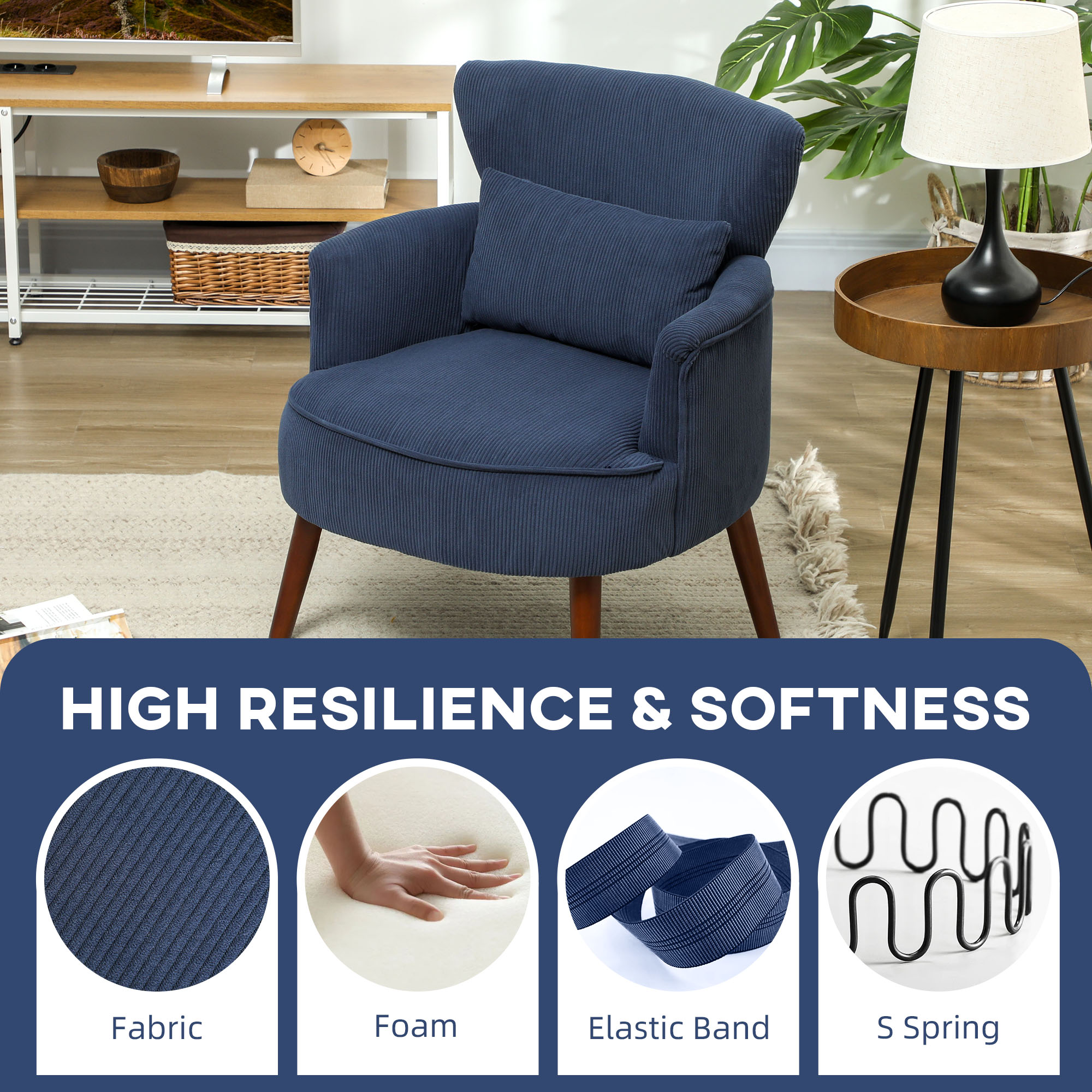 HOMCOM Corduroy Retro Accent Chair Blue 4