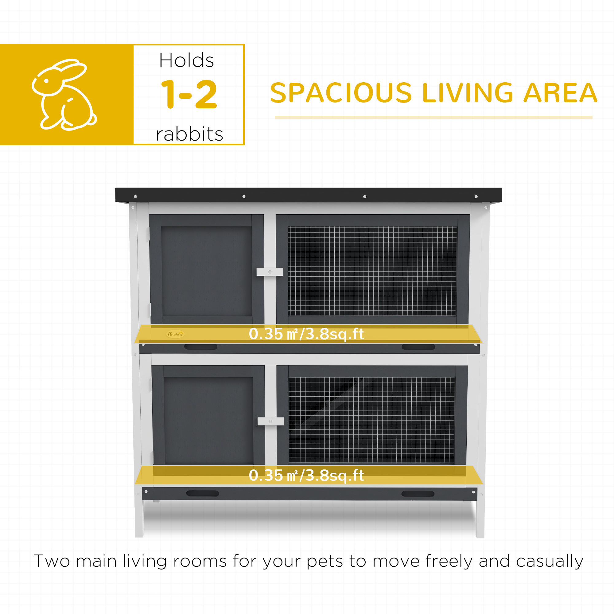 PawHut Double Decker Rabbit Hutch 2 Tier Guinea Pig House Pet Cage Outdoor with Sliding-out Tray, 100 x 47 x 91cm, Grey 5