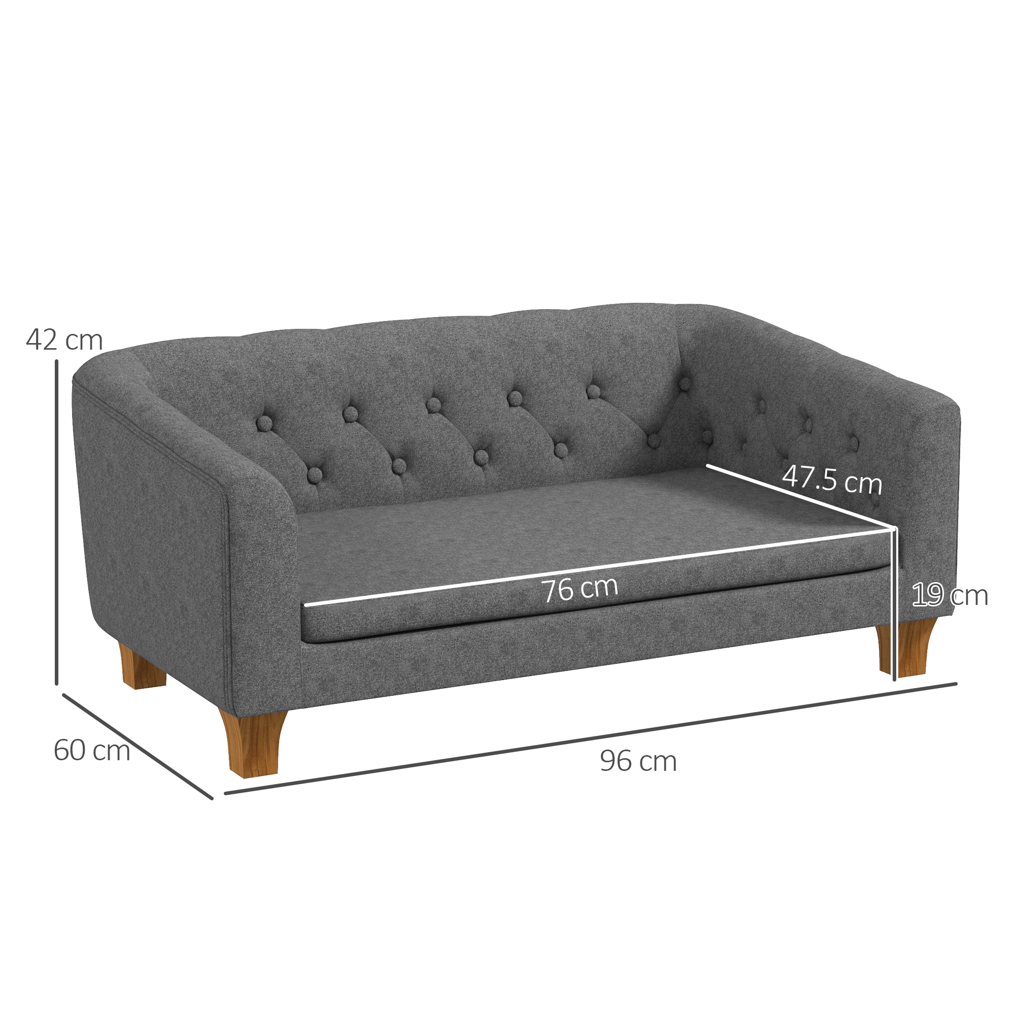 PawHut Dog Sofa Bed w/ Soft Cushion for Medium Dogs Grey 3