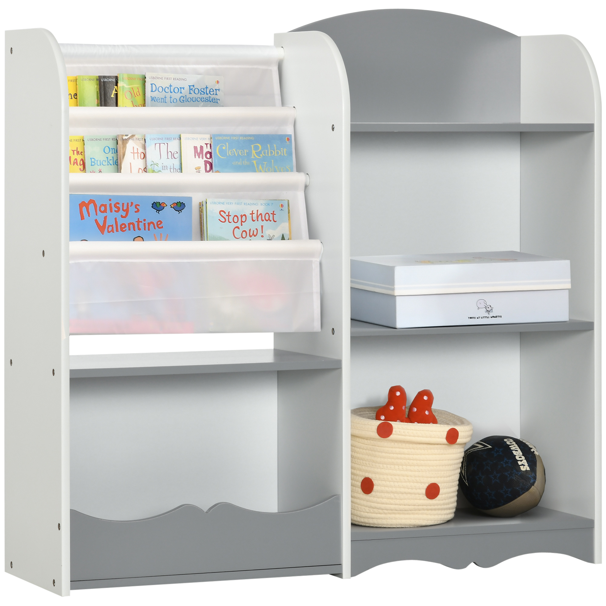 ZONEKIZ Estantería para Niños Organizador de Juguetes Estantería Infantil con Estantes Abiertos para Dormitorio 85x26x84 cm Gris | Aosom España