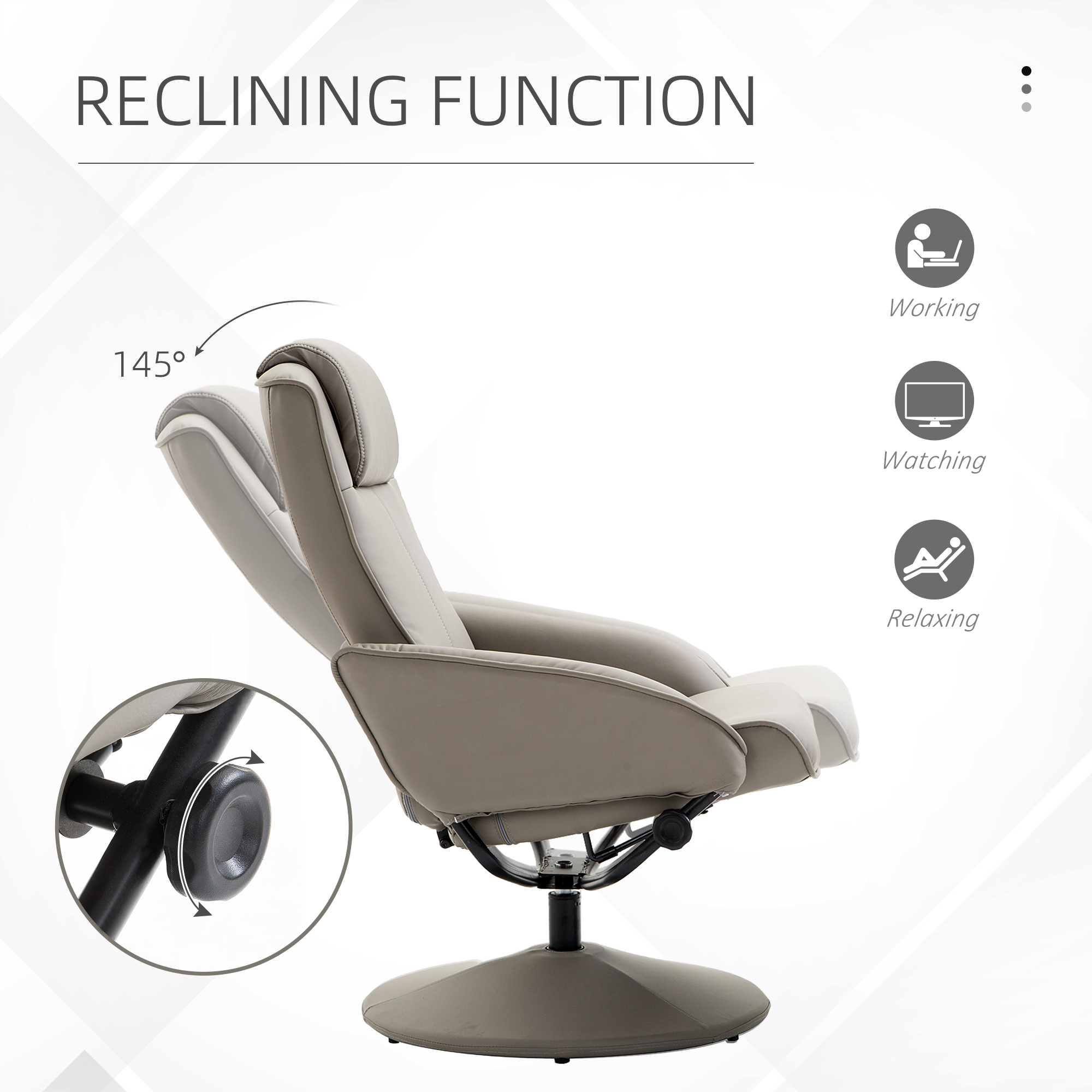 HOMCOM Recliner Chair and Footstool, Swivel PU Leather Upholstered Armchair with Footstool and Adjustable Backrest for Living Room, Bedroom, Grey 4