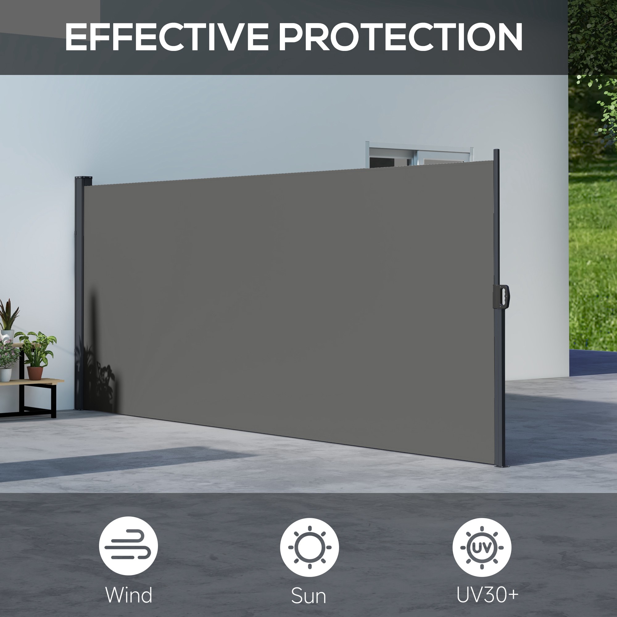 Outsunny Retractable Side Awning, Outdoor Privacy Screen for Garden, Hot Tub, Balcony, Terrace, Pool, 400 x 160cm, Dark Grey 4