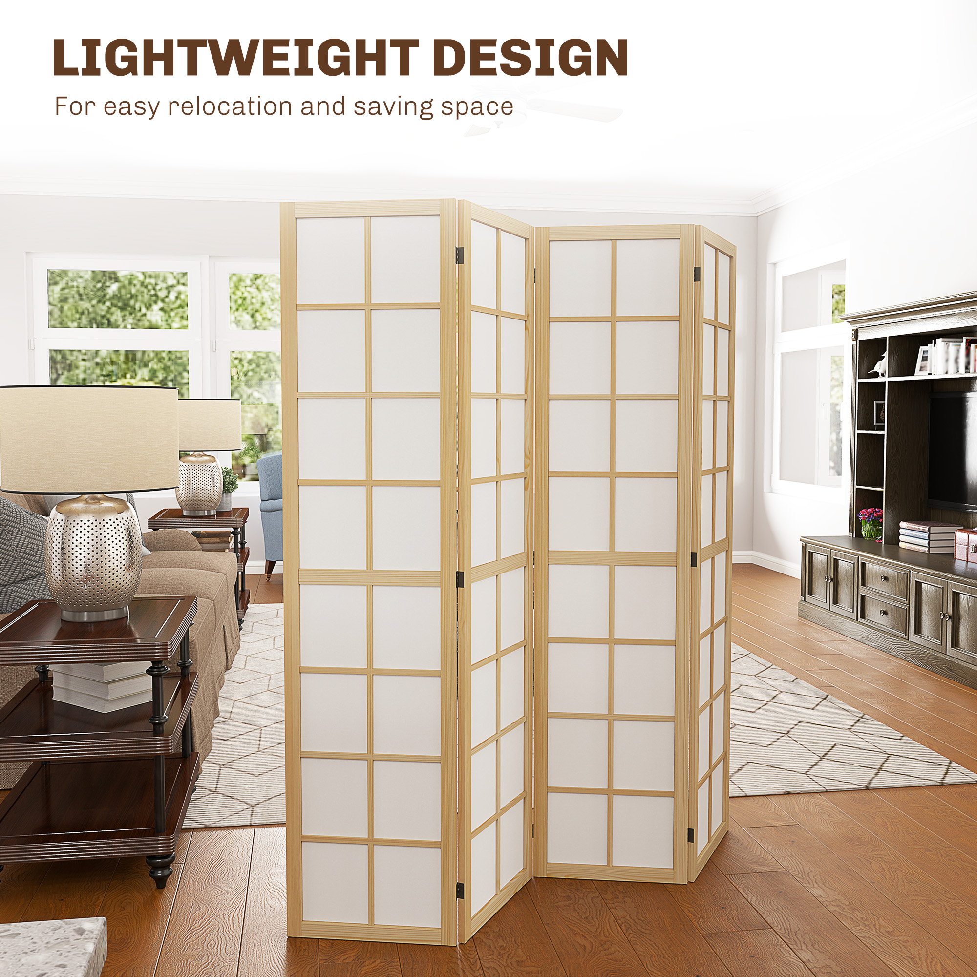 HOMCOM 4 Panel Folding Room Divider, Freestanding Room Separator, Indoor Privacy Screen for Living Room, Bedroom, 160 x 170cm 6