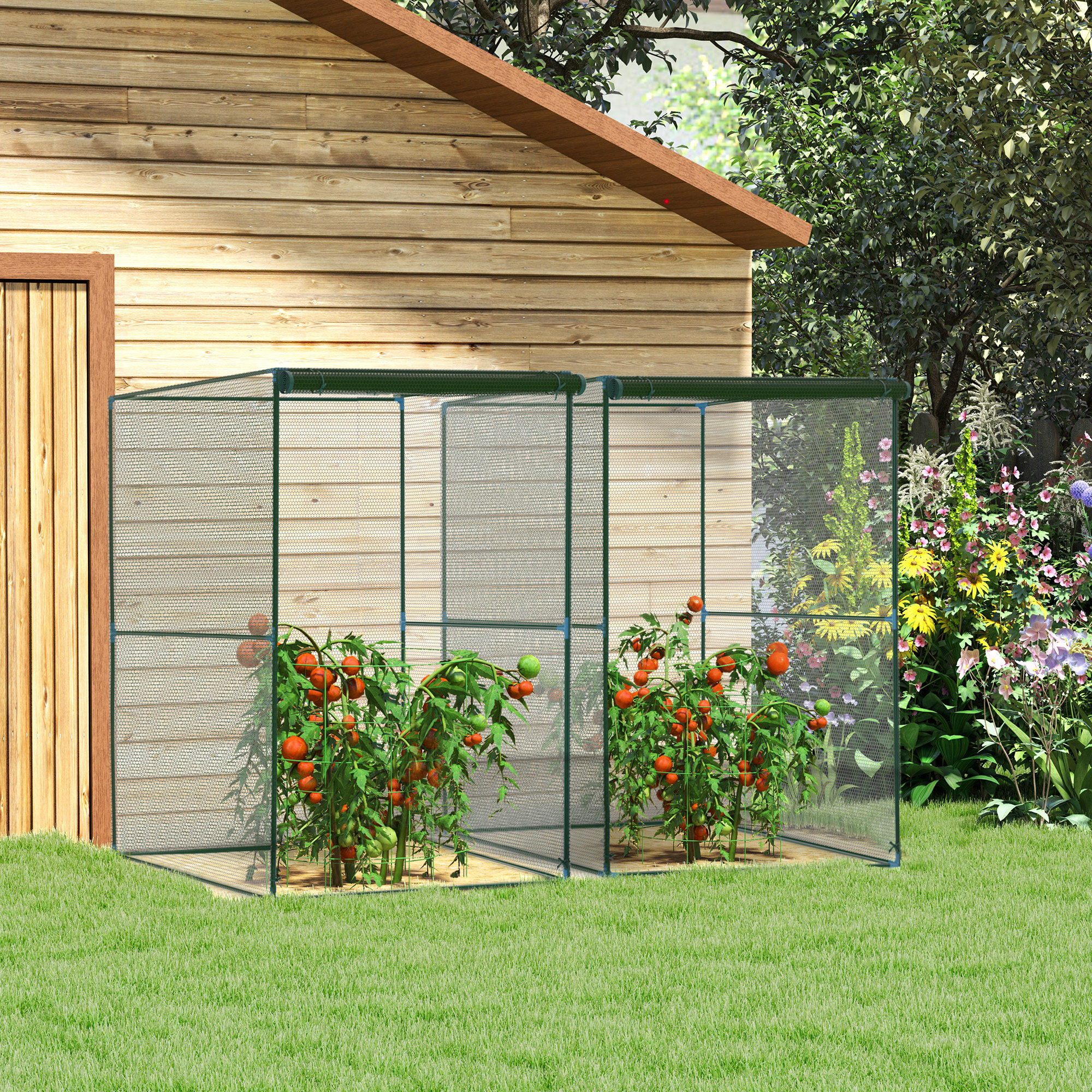 Outsunny Set of 2 Fruit Cage Bird Netting, Vegetable Plant Protection Tent with Zipped Door, Anti Bird, Insects, Small Animals, 1.2 x 1.2 x 1.8m, Dark Green 2
