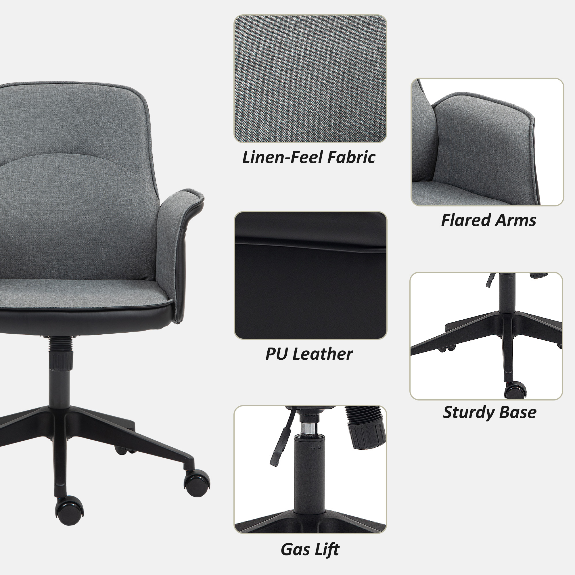 HOMCOM Linen and Faux Leather Mix Office Chair Grey 4