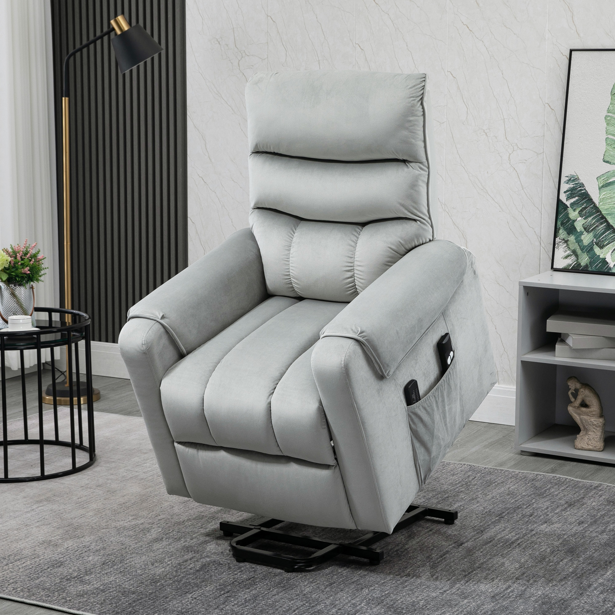 HOMCOM Vibration Massage Rise and Recliner Chair, Electric Power Lift Recliner with Remote Control and Side Pockets, Grey 2