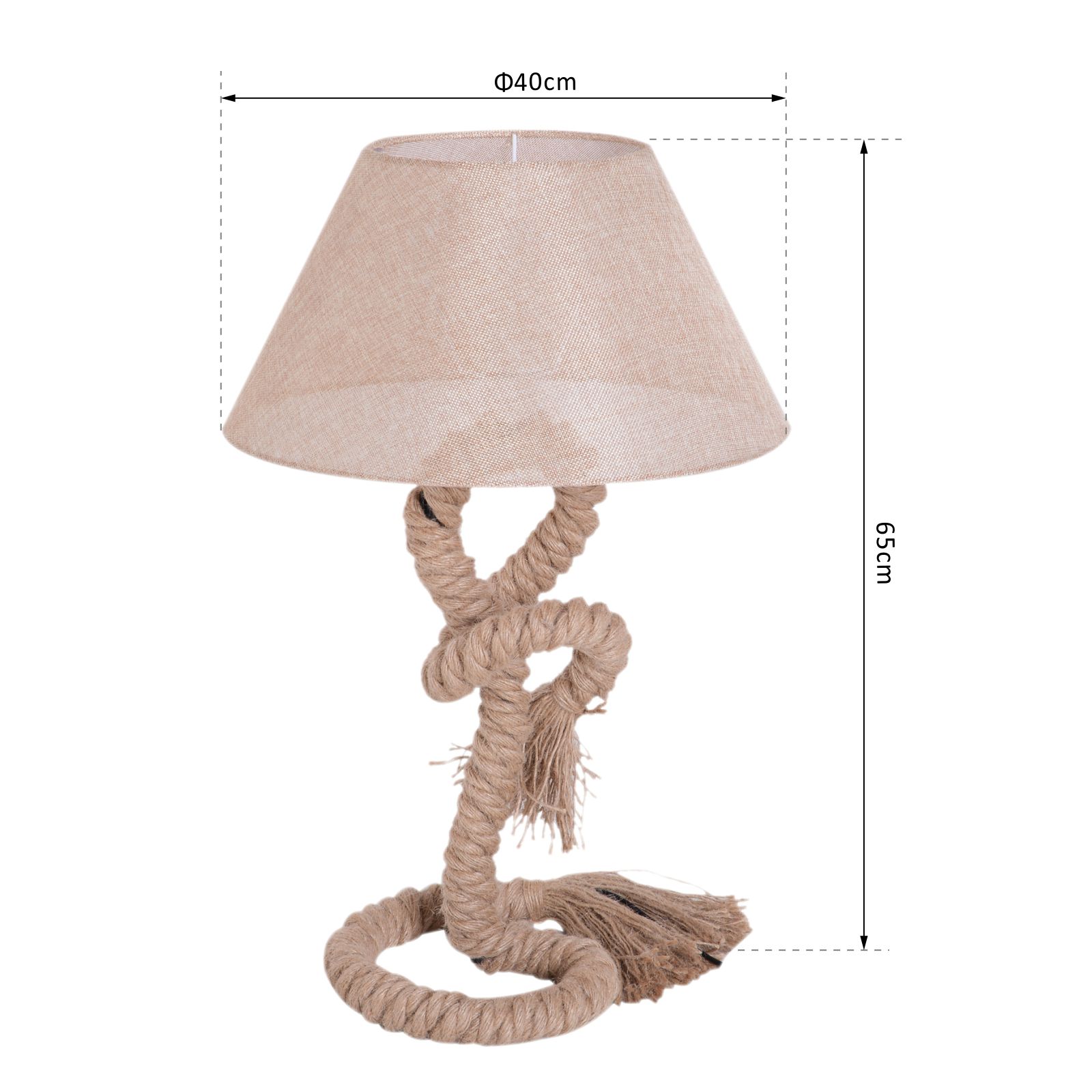 HOMCOM Table Lamp Bedside Light Indispensable Nautical Twisted Rope Glow E27 Bedroom Living Room Beige 3