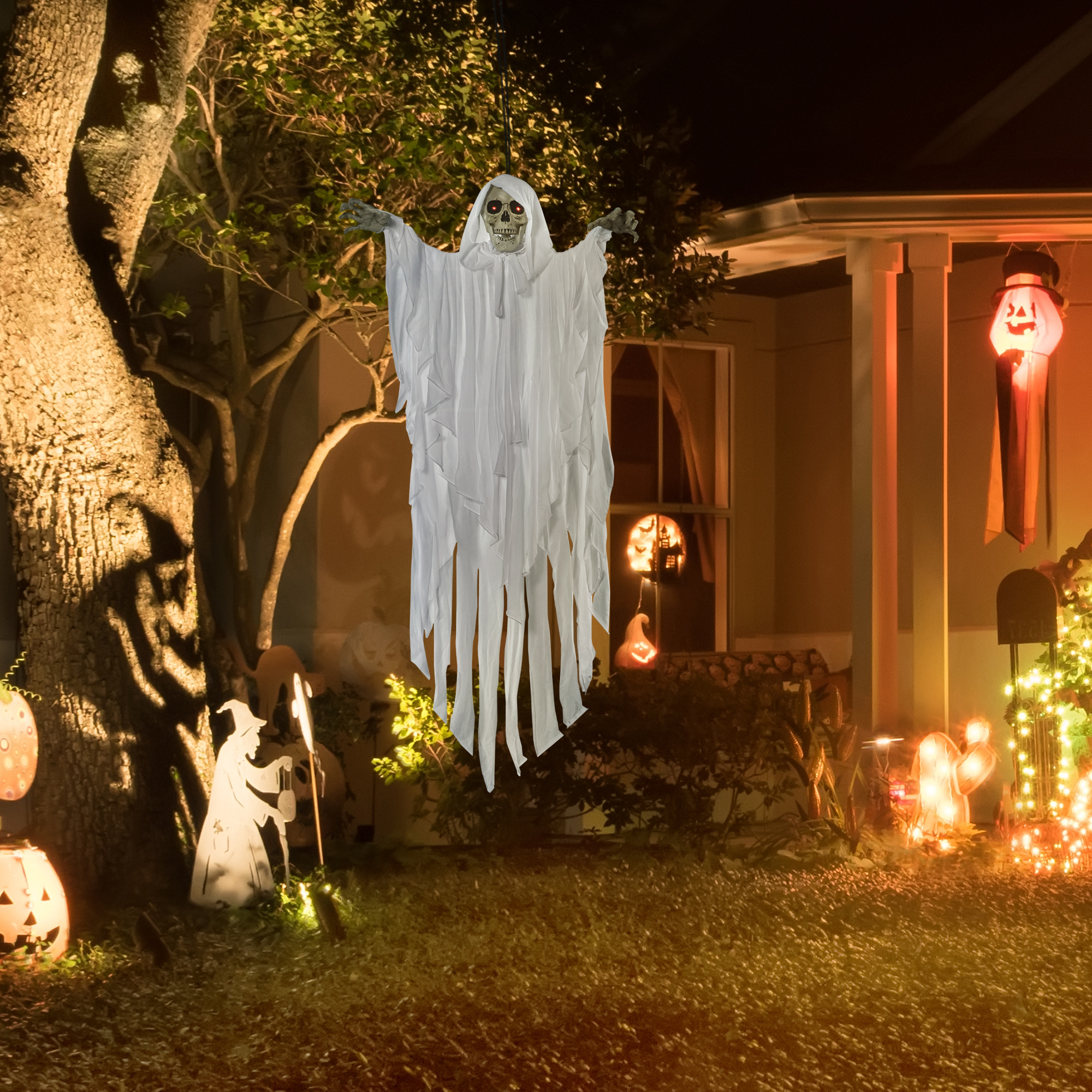 Outsunny Halloween Deko Gespenst 153 cm hängend Skelett mit Schädel und Aug günstig online kaufen