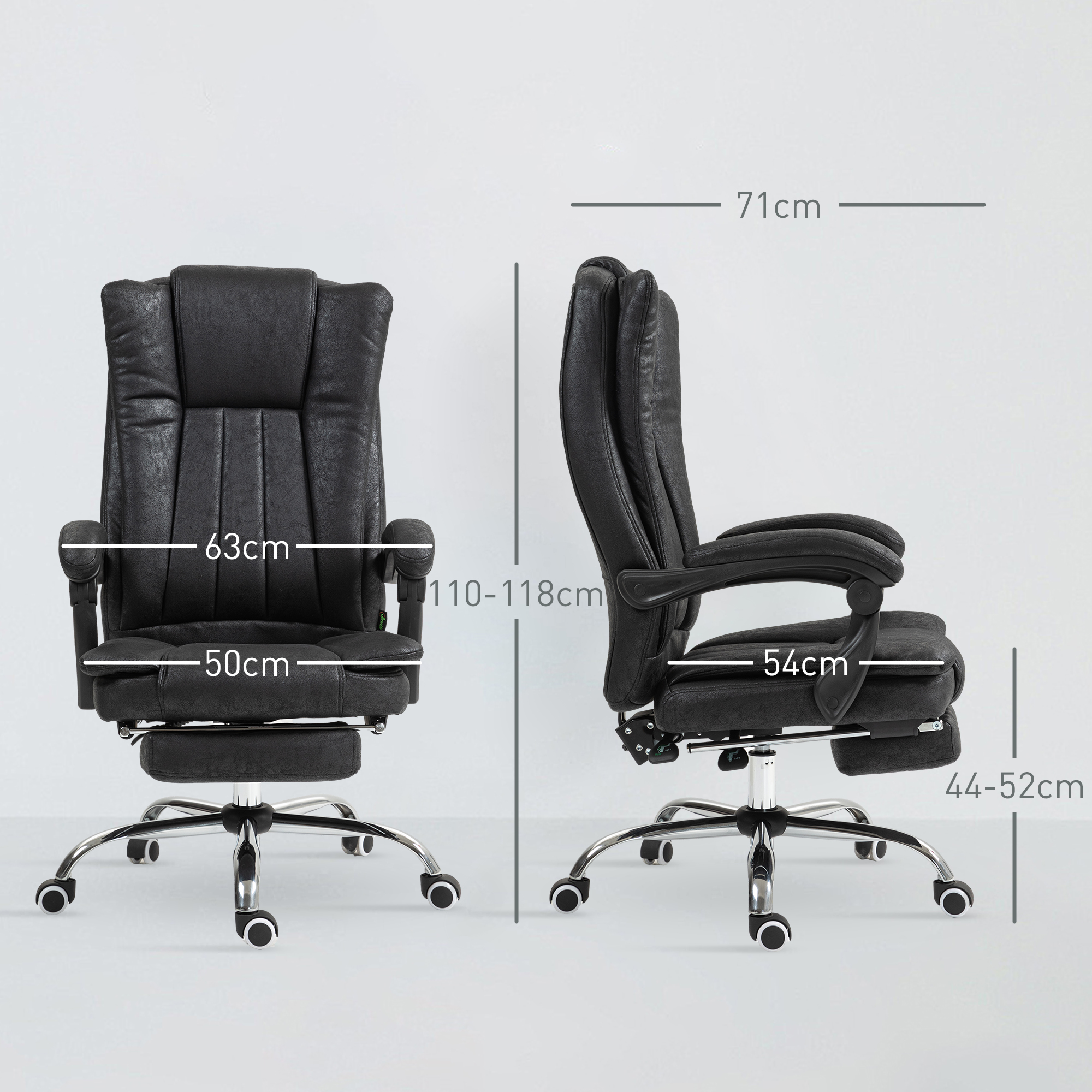 Vinsetto Home Office Chair Microfibre Desk Chair with Reclining Function Armrests Swivel Wheels Footrest Black 3