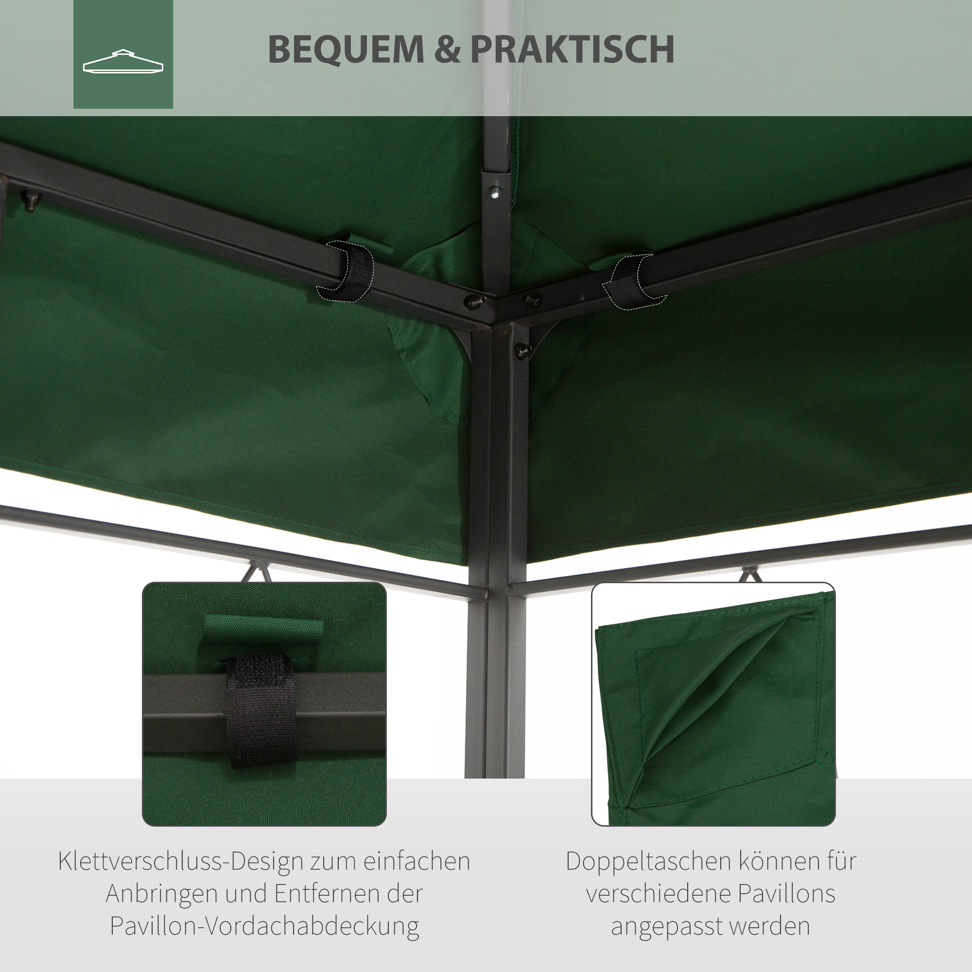 Vahetuskatus 3x4m metallvarikatuse jaoks, vetthülgav, varikatuse katus (topeltkatus), aiavarikatuse vahetuskate, varuosad, polüester 180g/m², roheline